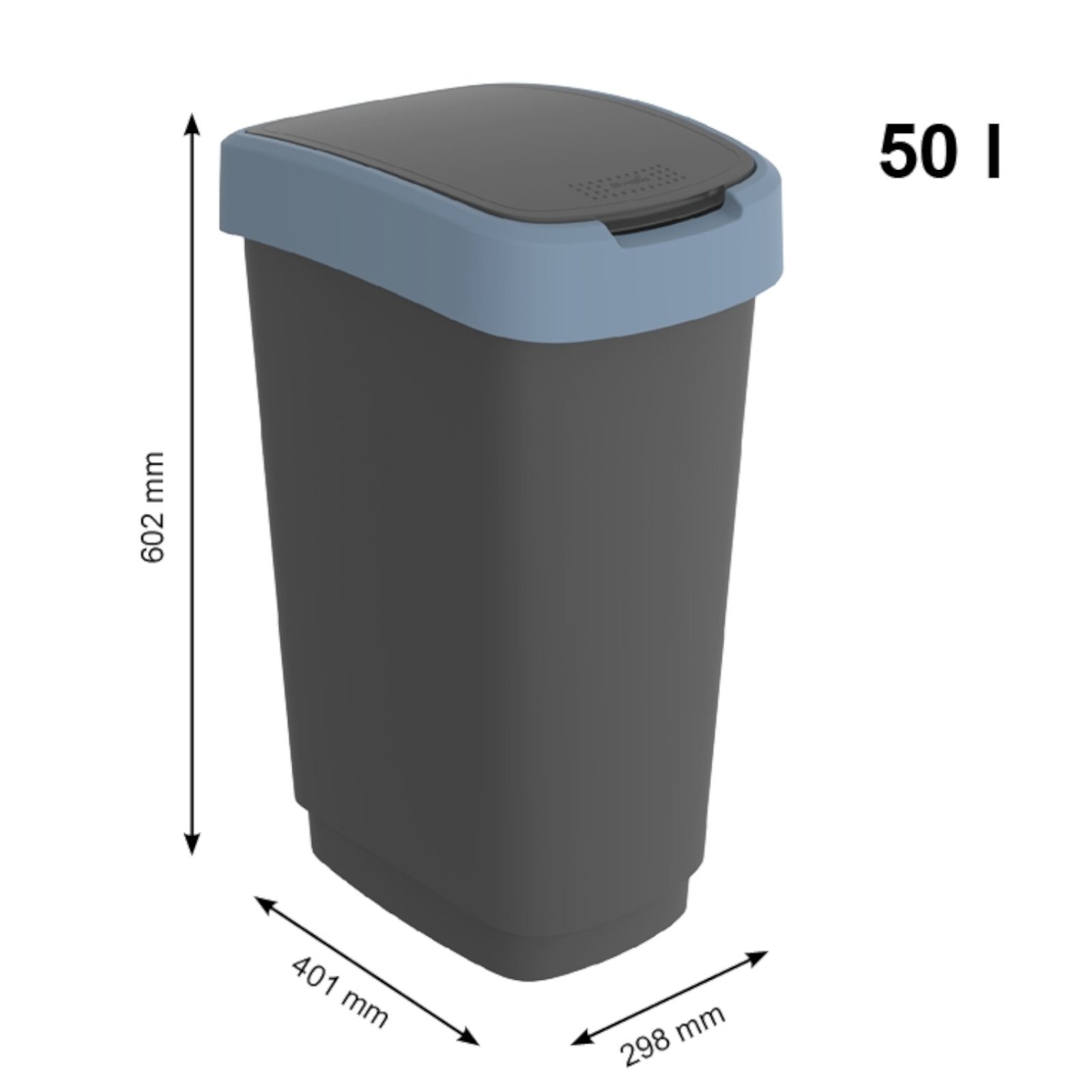 ROTHO Mülleimer Twist 3er-Set Mülleimer 50l mit Deckel, Kunststoff (PP) BPA-frei