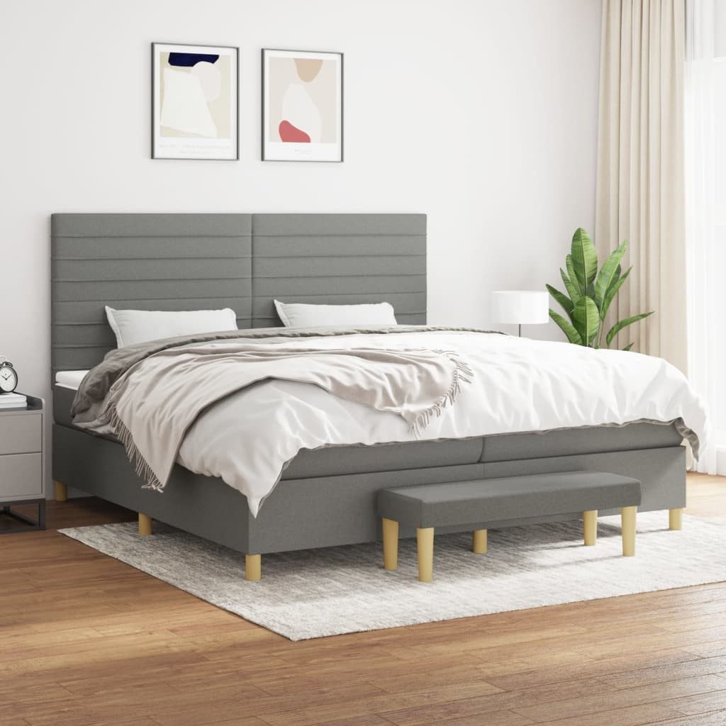 Boxspringbett 200 x 200 cm Boxspringbett mit Matratze Dunkelgrau 200x200 cm Stoff Be