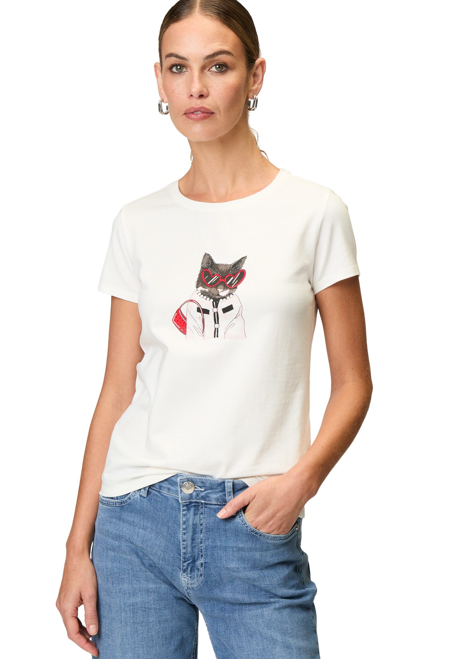 Kurzarmshirt zero Jerseyshirt mit Ziersteinen
