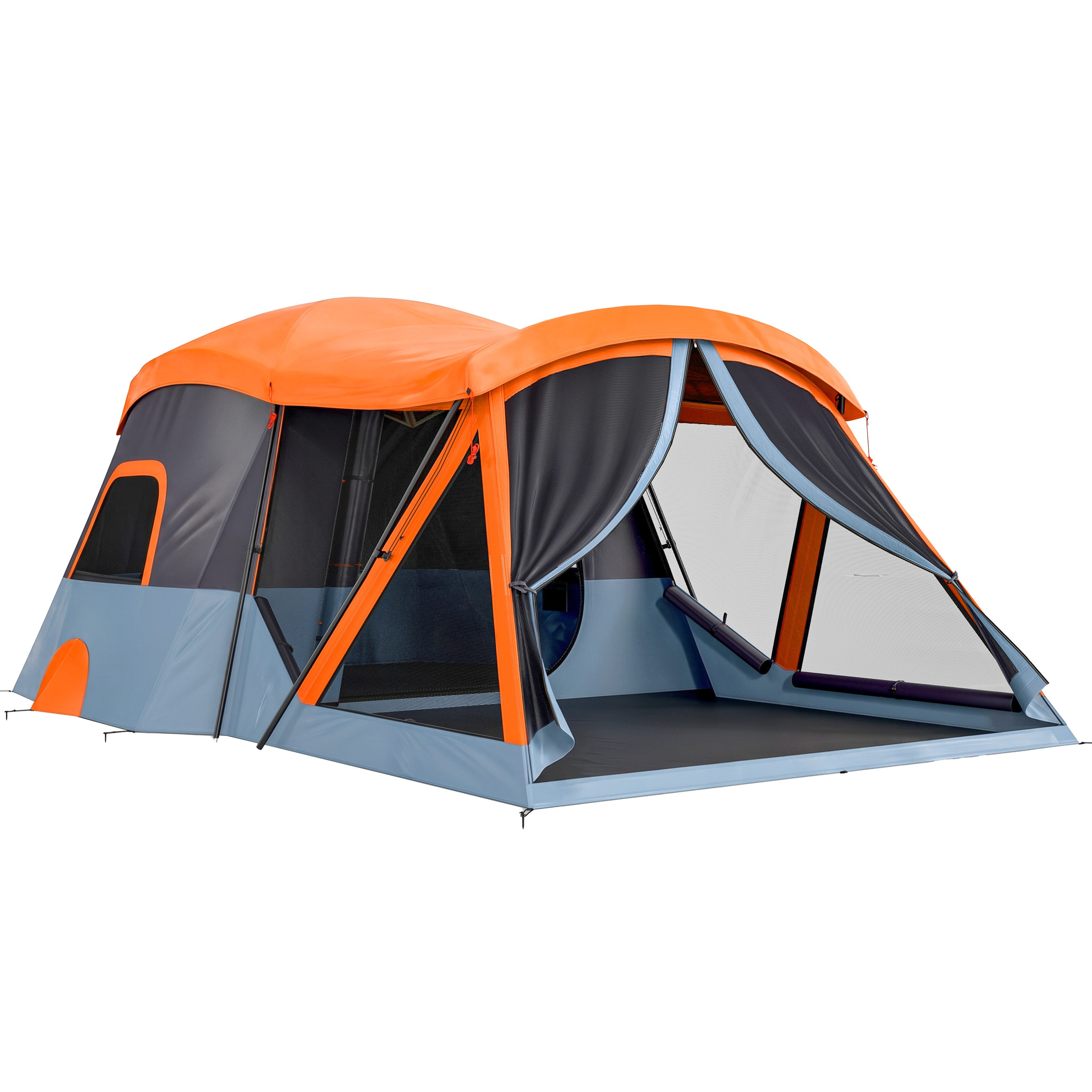Outsunny Kuppelzelt mit Schlaf- und Wohnzimmer, Dachfenstern, Bodenplane, Stehhöhe, Personen: 4 (Tunnelzelt, 1 tlg., Familienzelt), für Cmping Orange+Blau