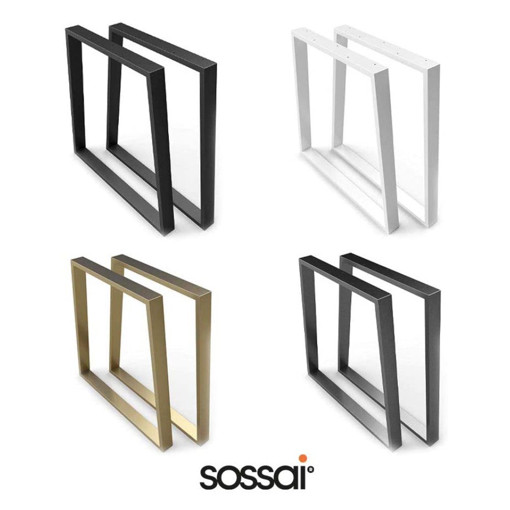 Rahmen: Breit sossai® 60mm in Tischgestell Trapez x 70cm Stahl (2-St), Gold 50cm Tischkufen