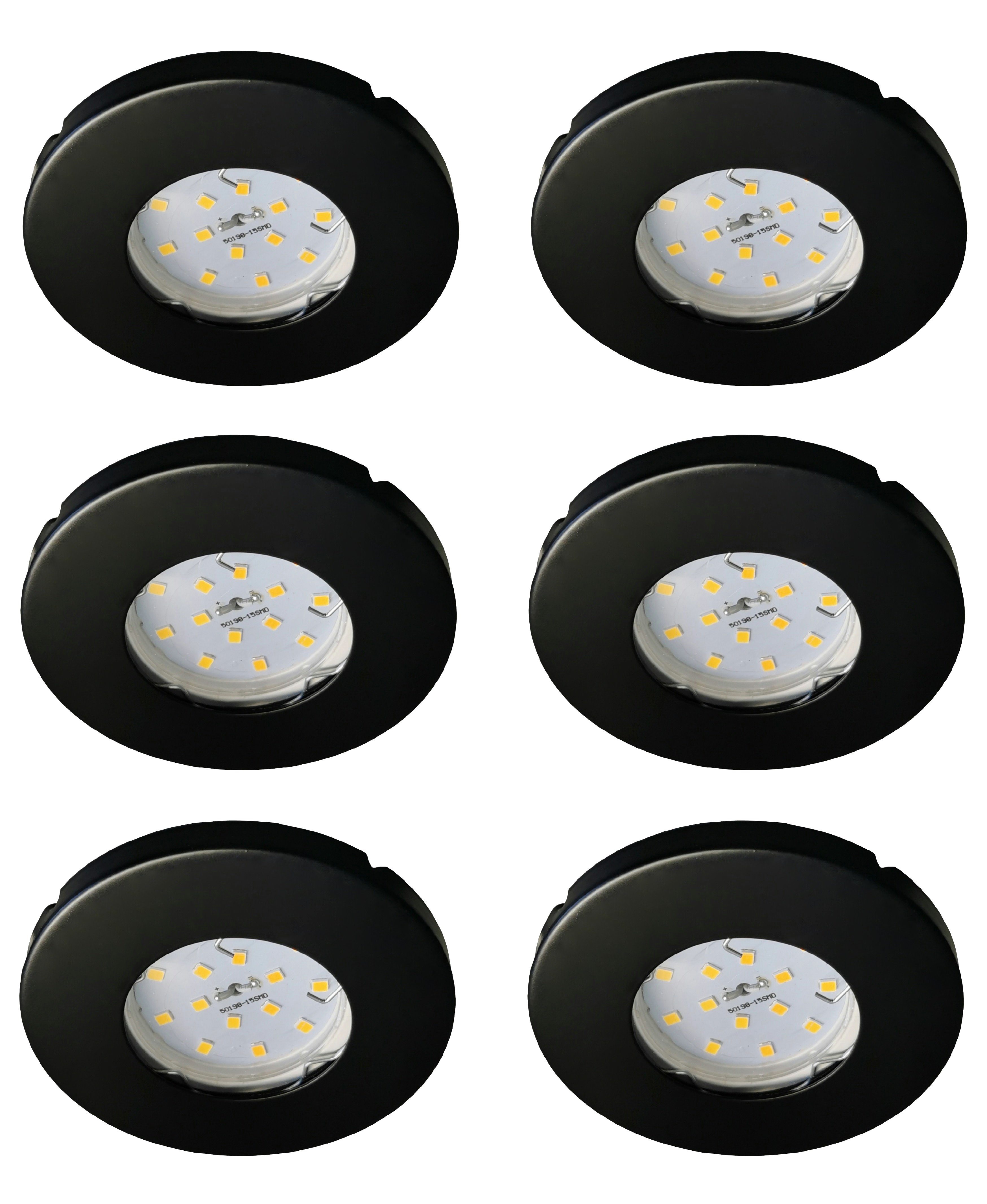 TRANGO LED Einbauleuchte, 6729IP-065AK Einbaustrahler Rund IP44 in Schwarz matt Badleuchte, Bad Einbauleuchte, Deckenspots, Einbauspots, Deckenleuchte inkl. 6x GU10 Lampenfassung für Bad, Sauna, Außen, Feuchtraum