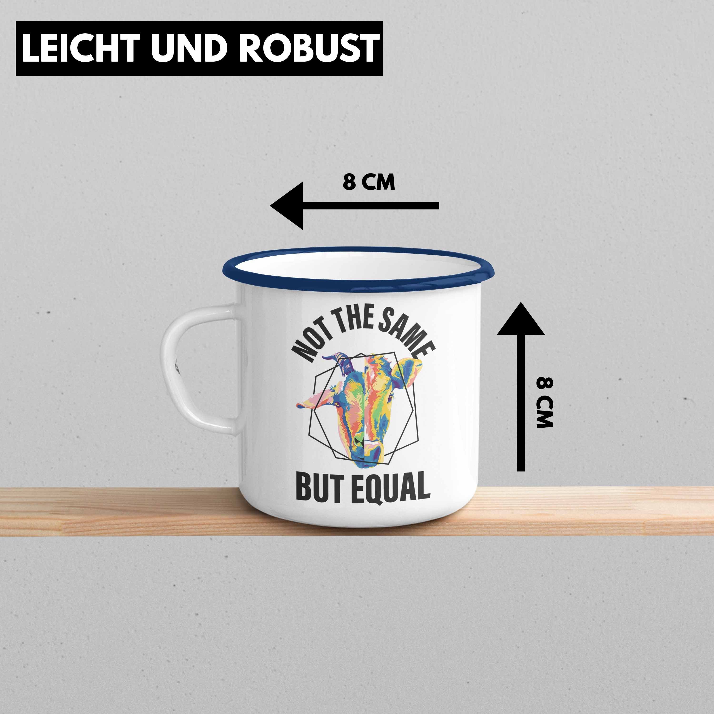 Trendation Thermotasse Trendation oder Emaille Lustig Geschenk - Geschenkbox für Vegetarier Tasse Geschenkidee Vagenerin Geschenkset Tasse Lustige Blau Veganer Emaille