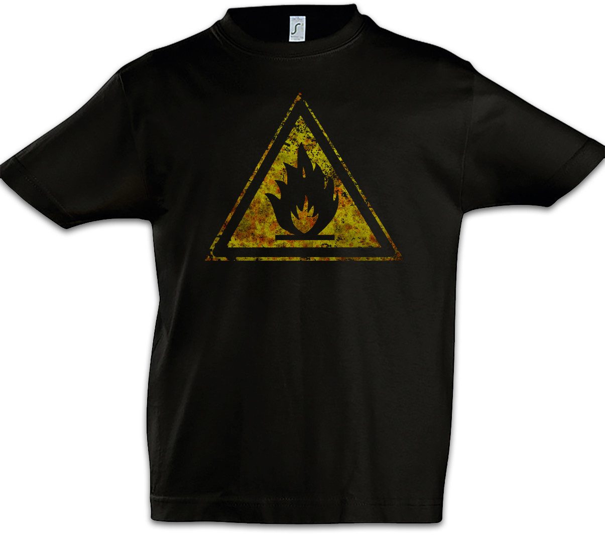 Print-Shirt Caution Flammable Vintage Logo Sign Kinder T-Shirt Leicht Entflammbar