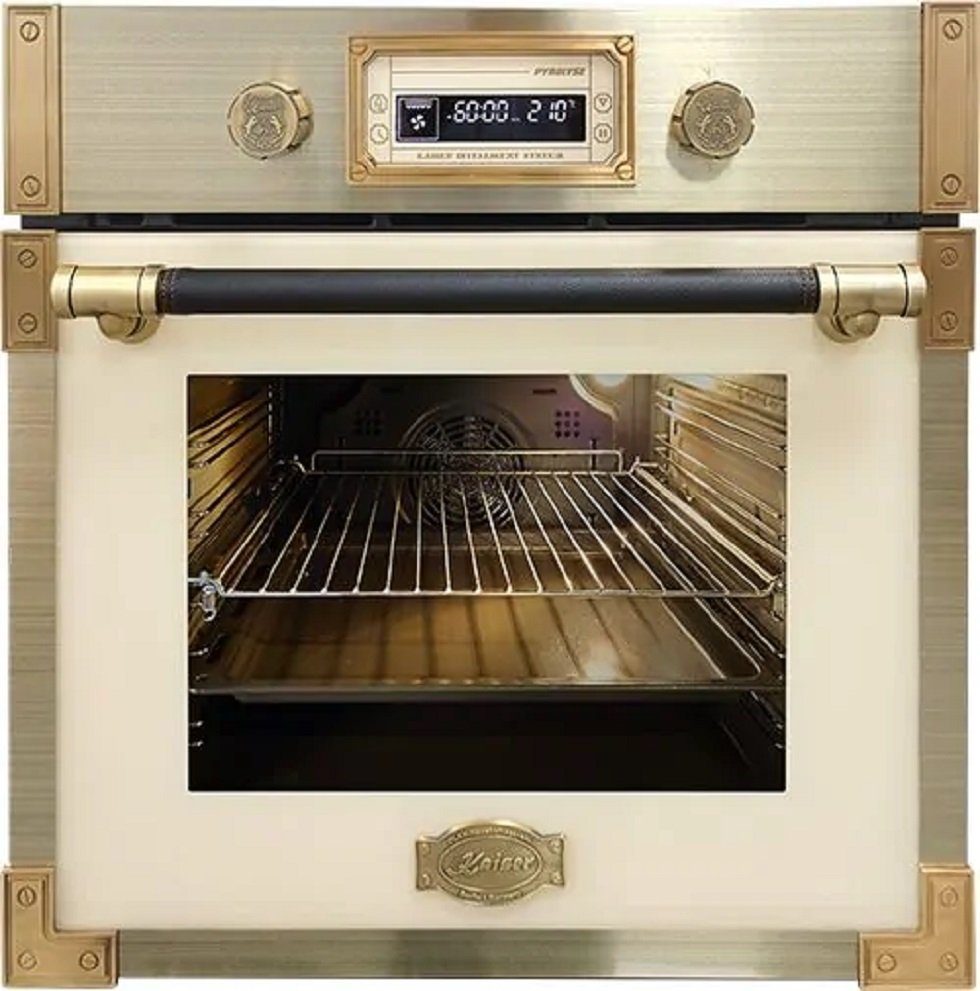 Kaiser Küchengeräte Backofen-Set Herd Set Autark Retro Pyrolyse Einbau Backofen 73L Elfebeinfarbiges Glas 60 cm mit Induktionskochfeld 60 cm FREE ZONE mit 2 FLEX Induktions-Zonen EH 6427 ElfAD+KCT 6192 FI ElfEm., mit 1-fach-Teleskopauszug, Pyrolyse-Selbstreinigung