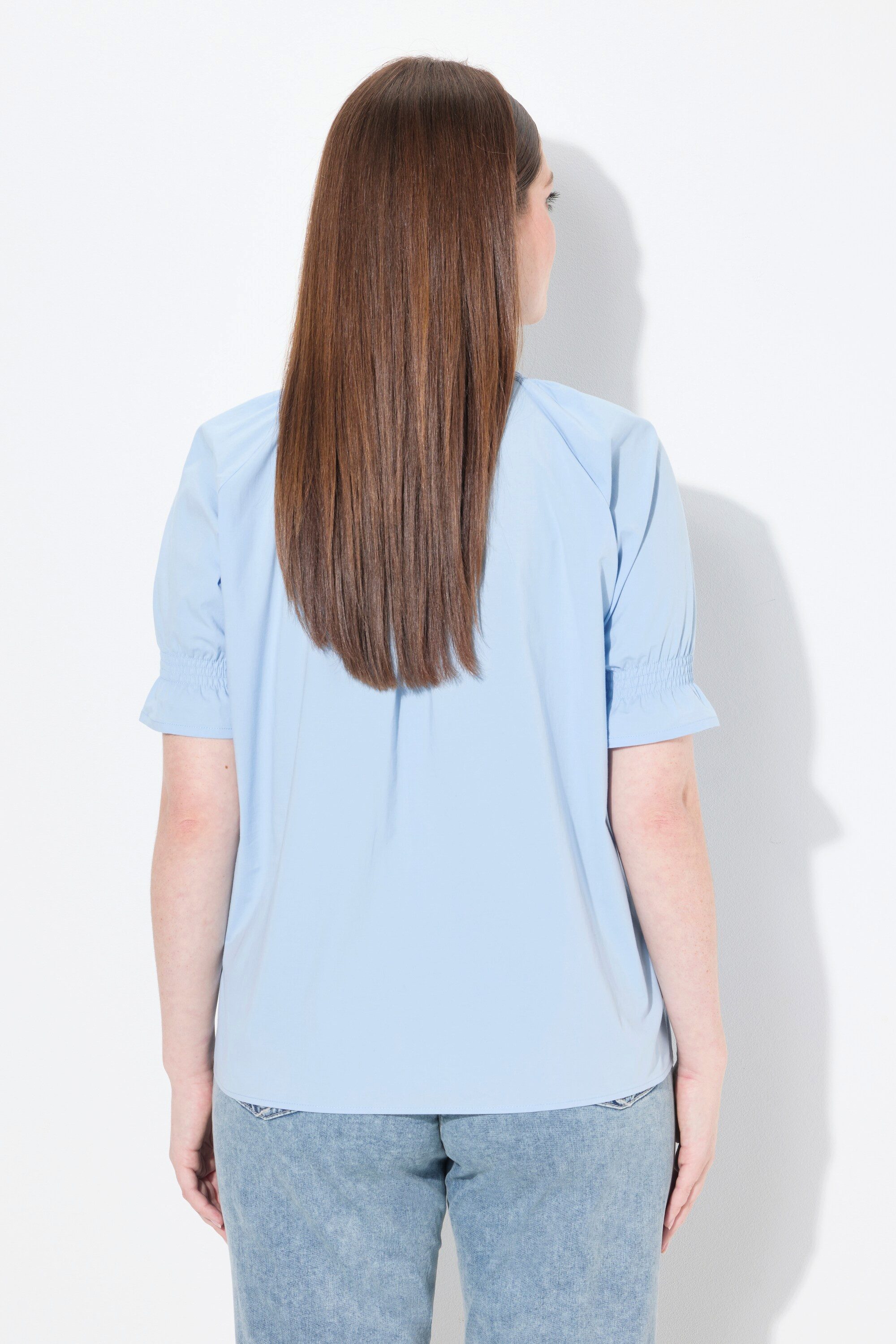 Ulla Popken Hemdbluse Shirtbluse Smokdetails Hemdkragen Halbarm