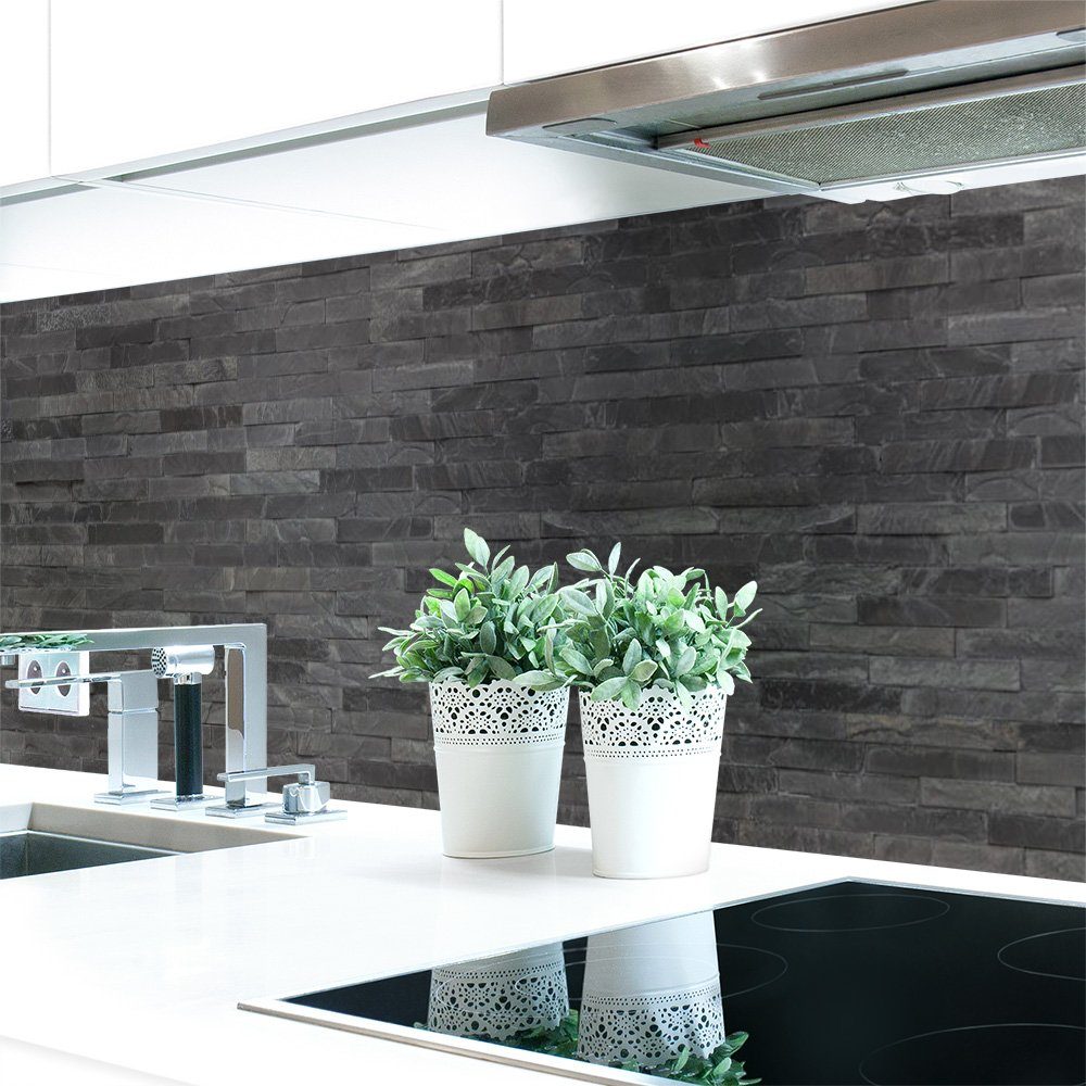 0,4 Premium selbstklebend Dunkel DRUCK-EXPERT Hart-PVC mm Küchenrückwand Küchenrückwand Steinwand
