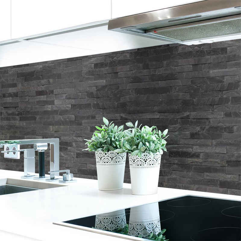 DRUCK-EXPERT Küchenrückwand »Küchenrückwand Steinwand Dunkel Premium Hart-PVC 0,4 mm selbstklebend«