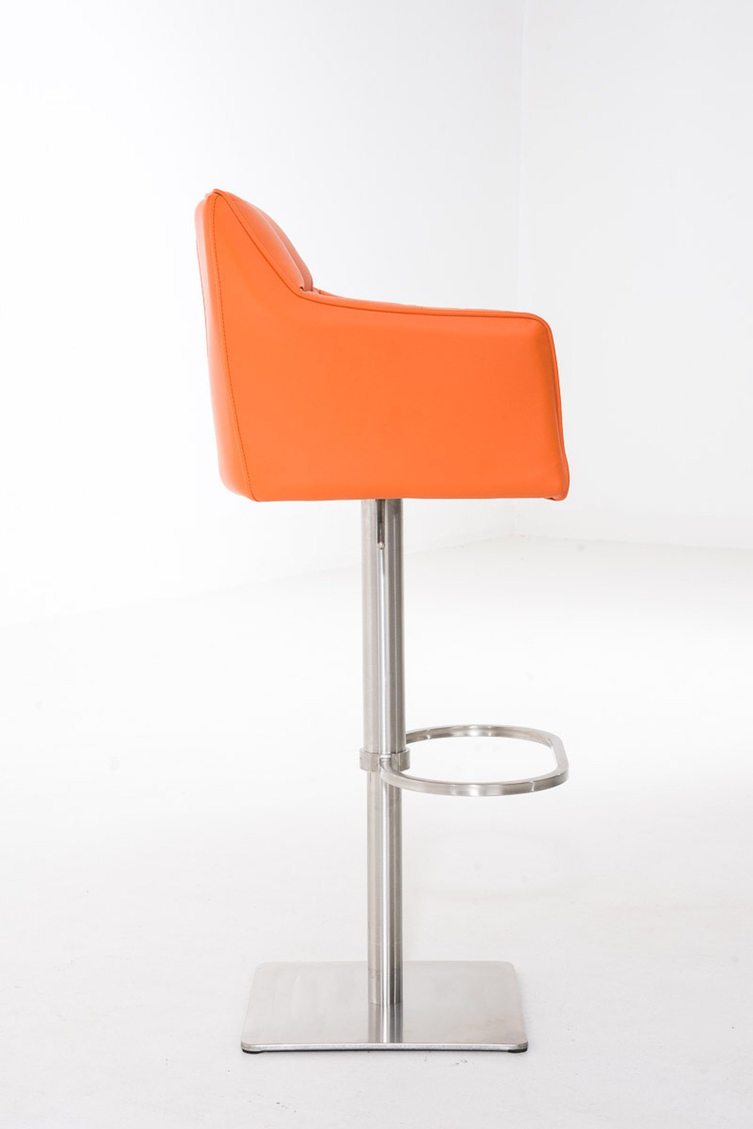 TPFLiving Barhocker Damaso drehbar - Sitzfläche: 360° (mit Gestell und & für - Rückenlehne Kunstleder Fußstütze Hocker Orange - Theke Küche), Edelstahl