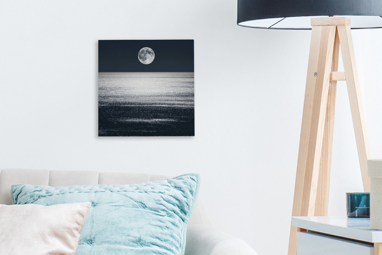 OneMillionCanvasses® Mond Meer Leinwand Wohnzimmer - Wasser, für (1 St), Leinwandbild Schlafzimmer Bilder -