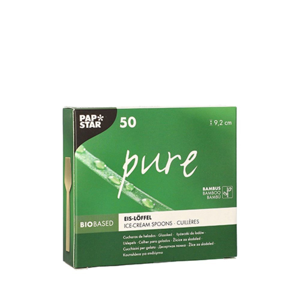 PAPSTAR Einwegbesteck-Set 50 Eislöffel, Bambus "pure" 9,2 cm