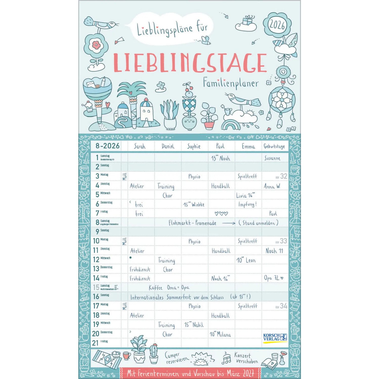 Korsch Verlag Familienkalender Familienplaner Lieblingspläne für Lieblingstage 2026