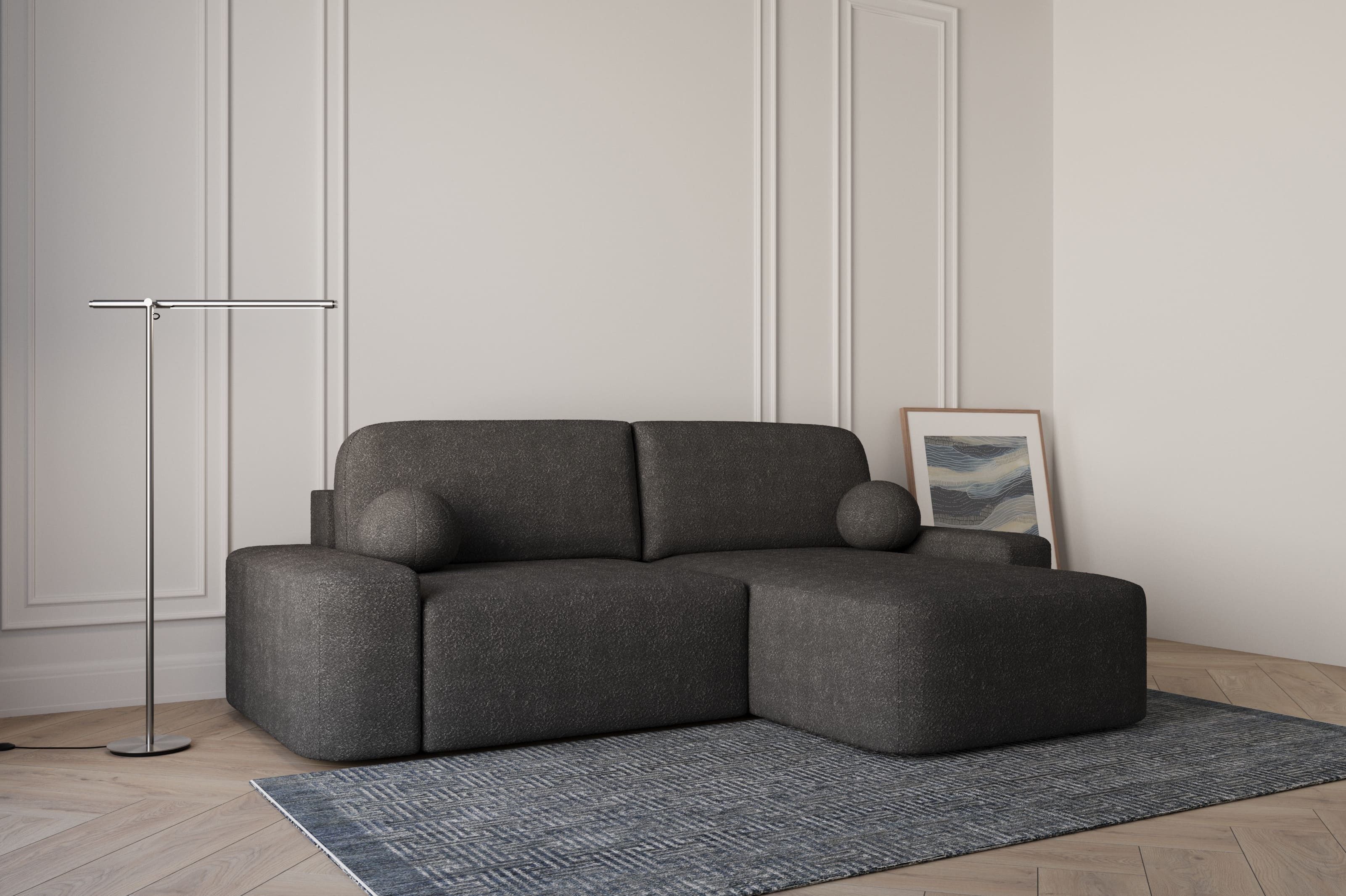 MOEBLO Ecksofa Lisbon aus Bouclé, Ottomane beidseitig montierbar Couch für Wohnzimmer Schlafsofa Sofagarnitur Sofa Eckcouch L-Form, mit Relaxfunktion