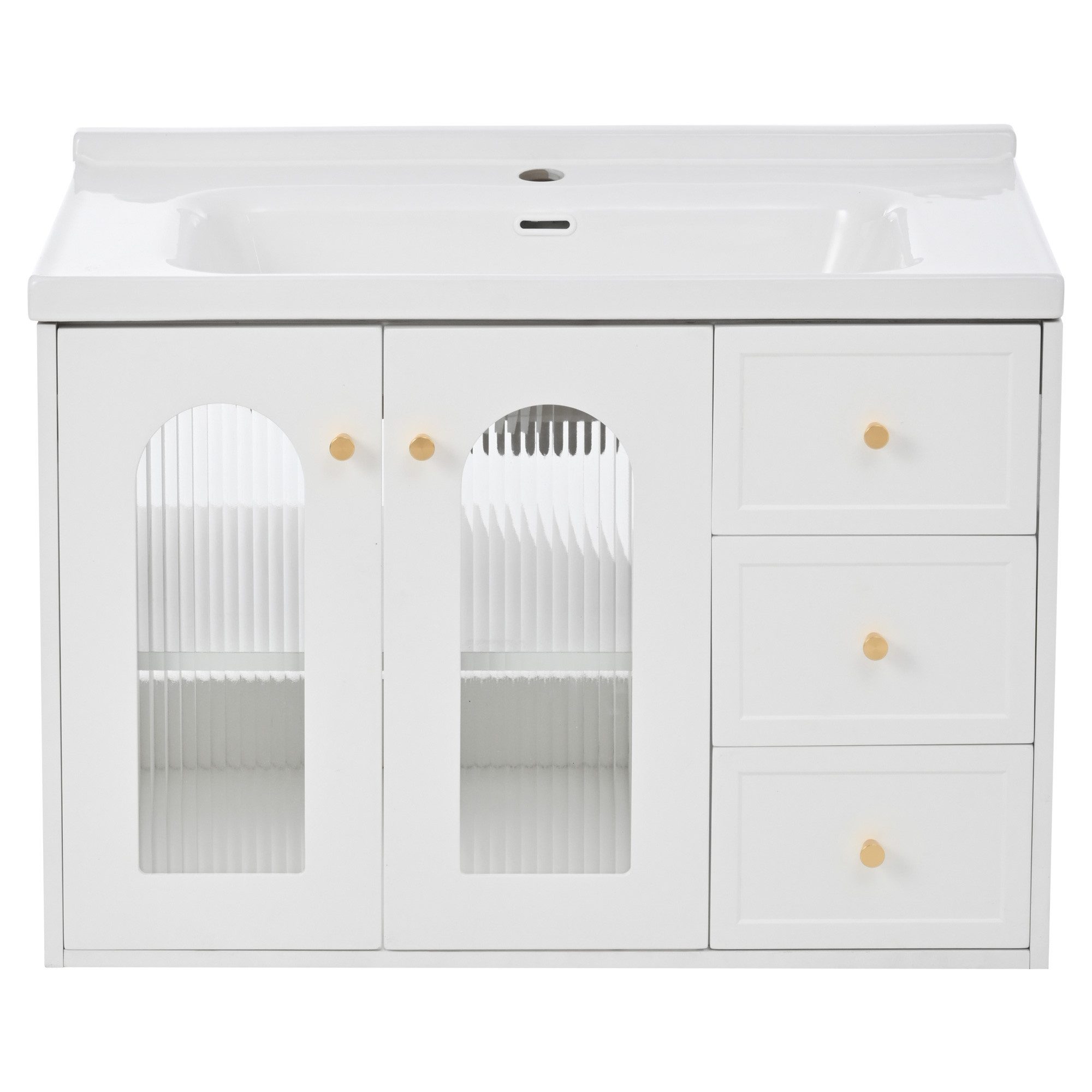 Flieks Waschtisch Waschbeckenunterschrank inkl. Keramik-Waschbecken (B80/T50/H58 cm, 1-St., wandhängend Badschrank mit verstellbarer Einlegeböden), Badmöbel-Set – Bild 5 von 5