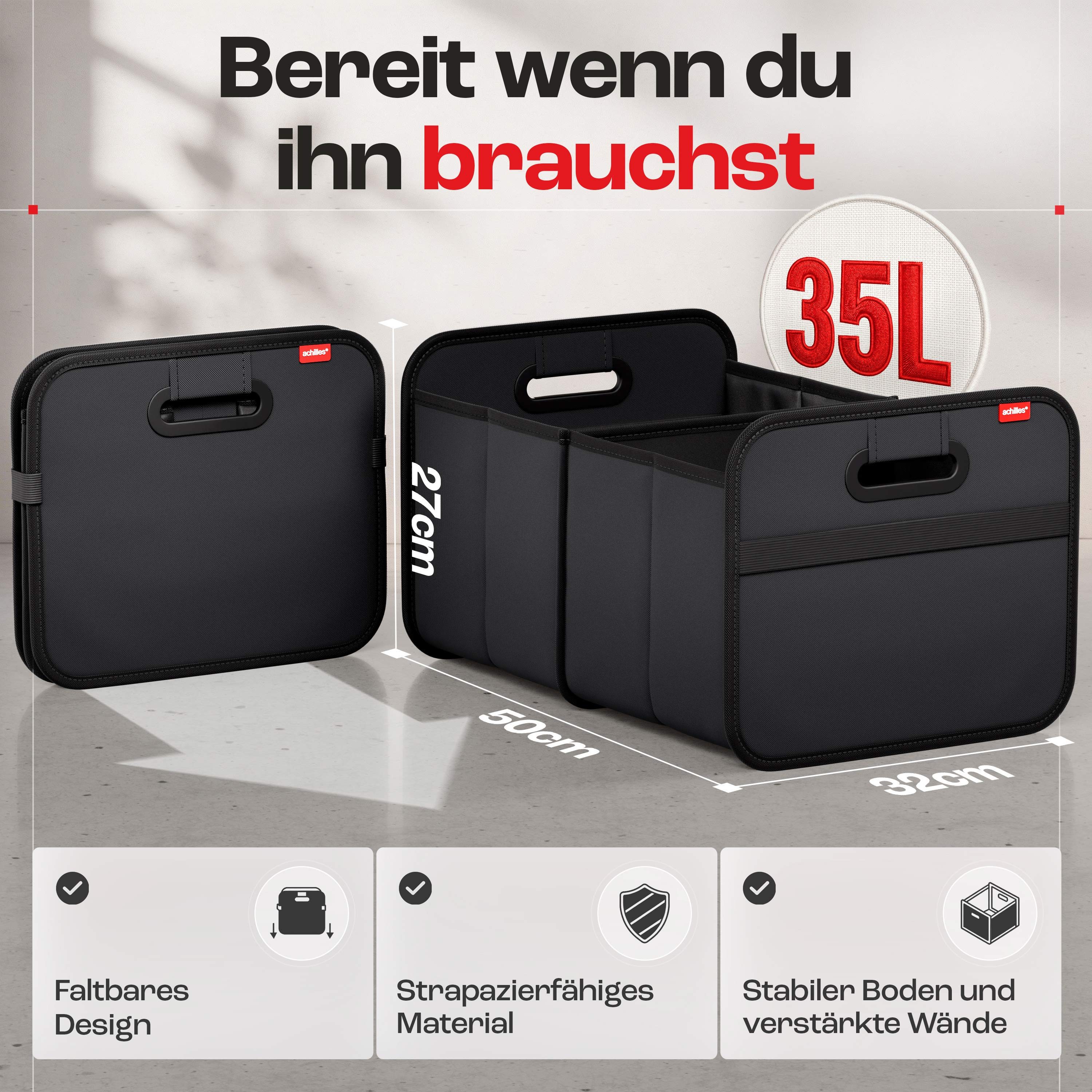 achilles Klappbox Auto-Faltbox Kofferraum-Organizer, Faltbare Autotasche, Faltkorb, 40 l