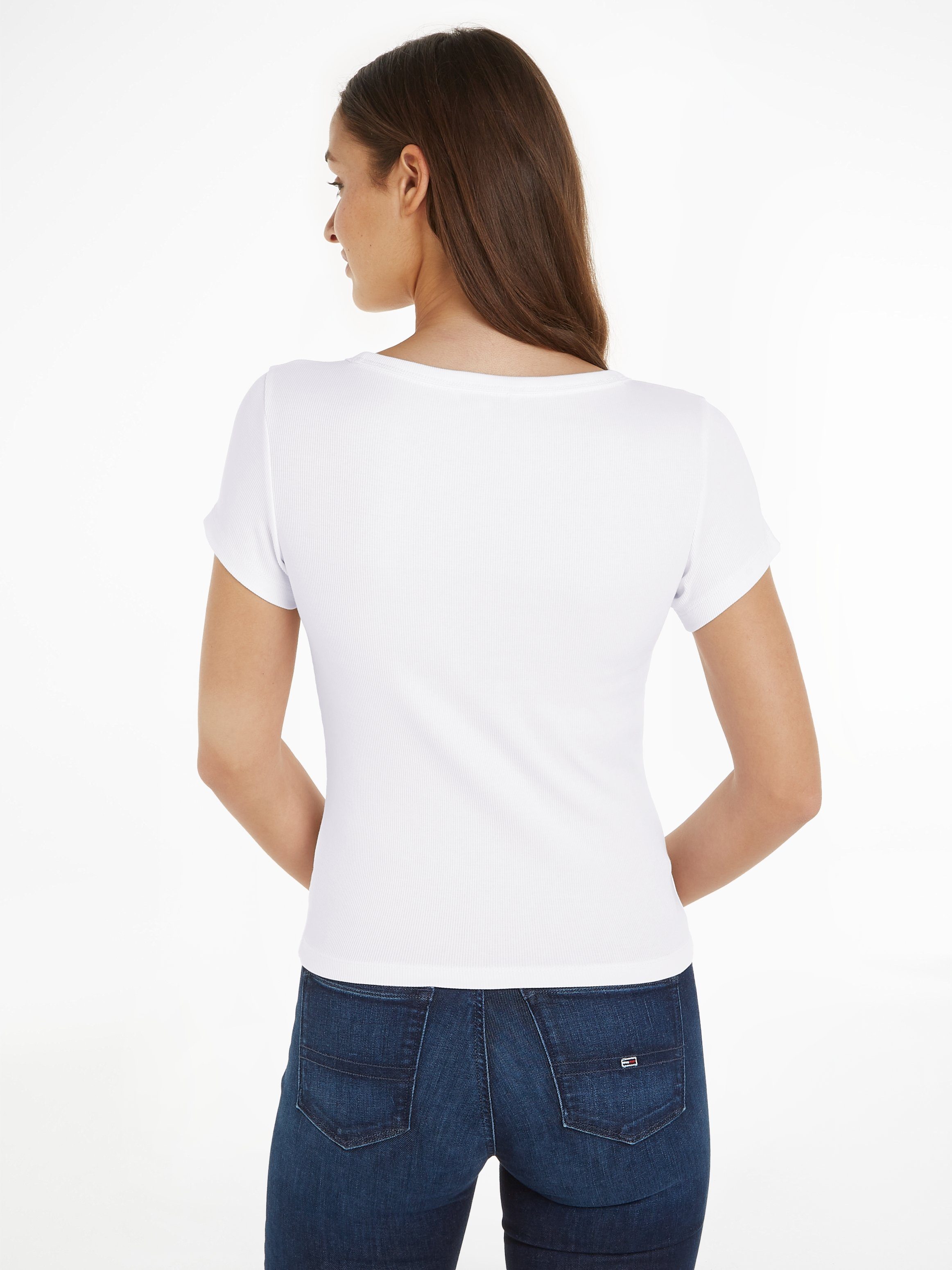 Tommy Jeans Kurzarmshirt TJW SLIM ESSENTIAL RIB V SS mit gerippter Struktur günstig online kaufen