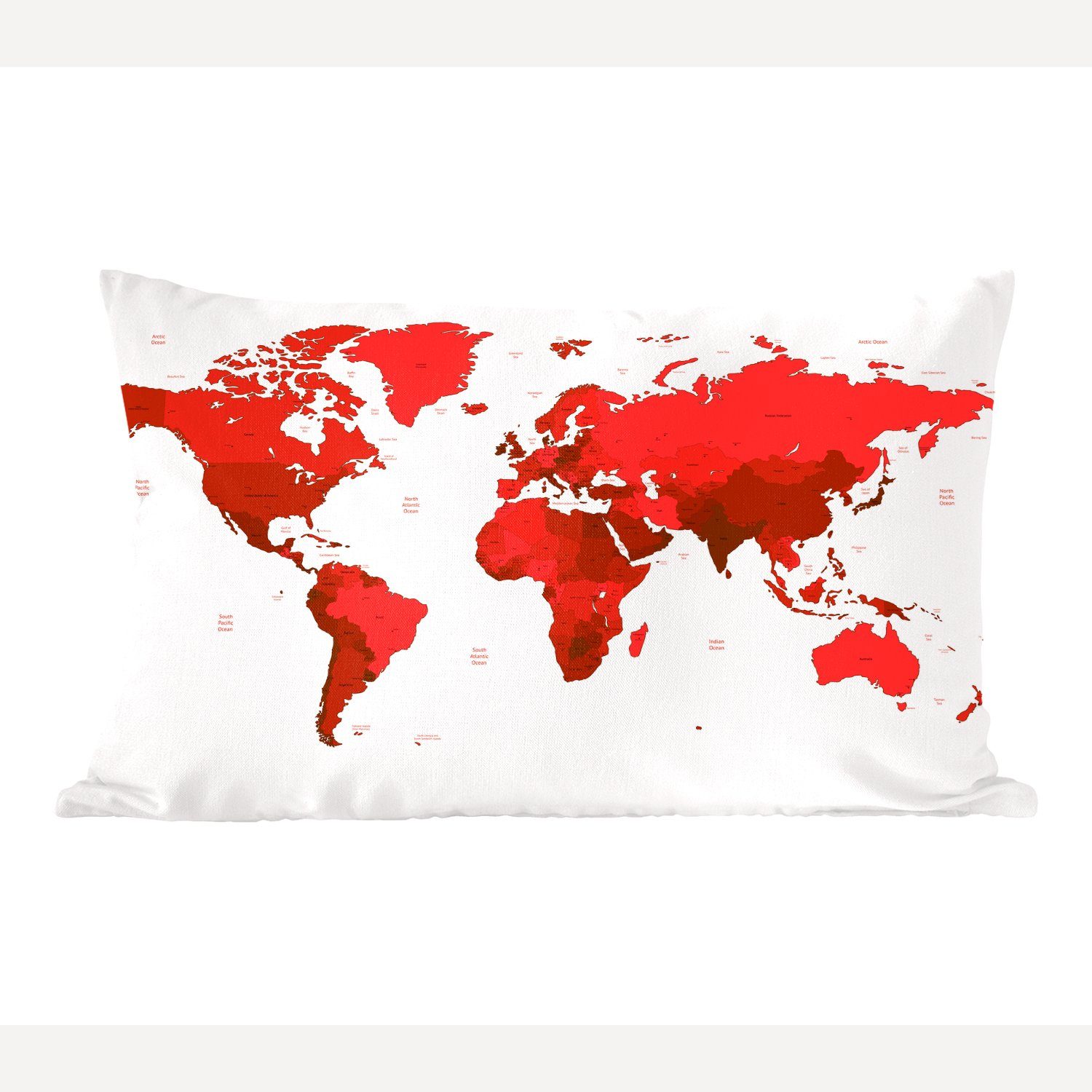 MuchoWow Dekokissen Weltkarte - Rot - Einfach, Wohzimmer Dekoration, Zierkissen, Dekokissen mit Füllung, Schlafzimmer
