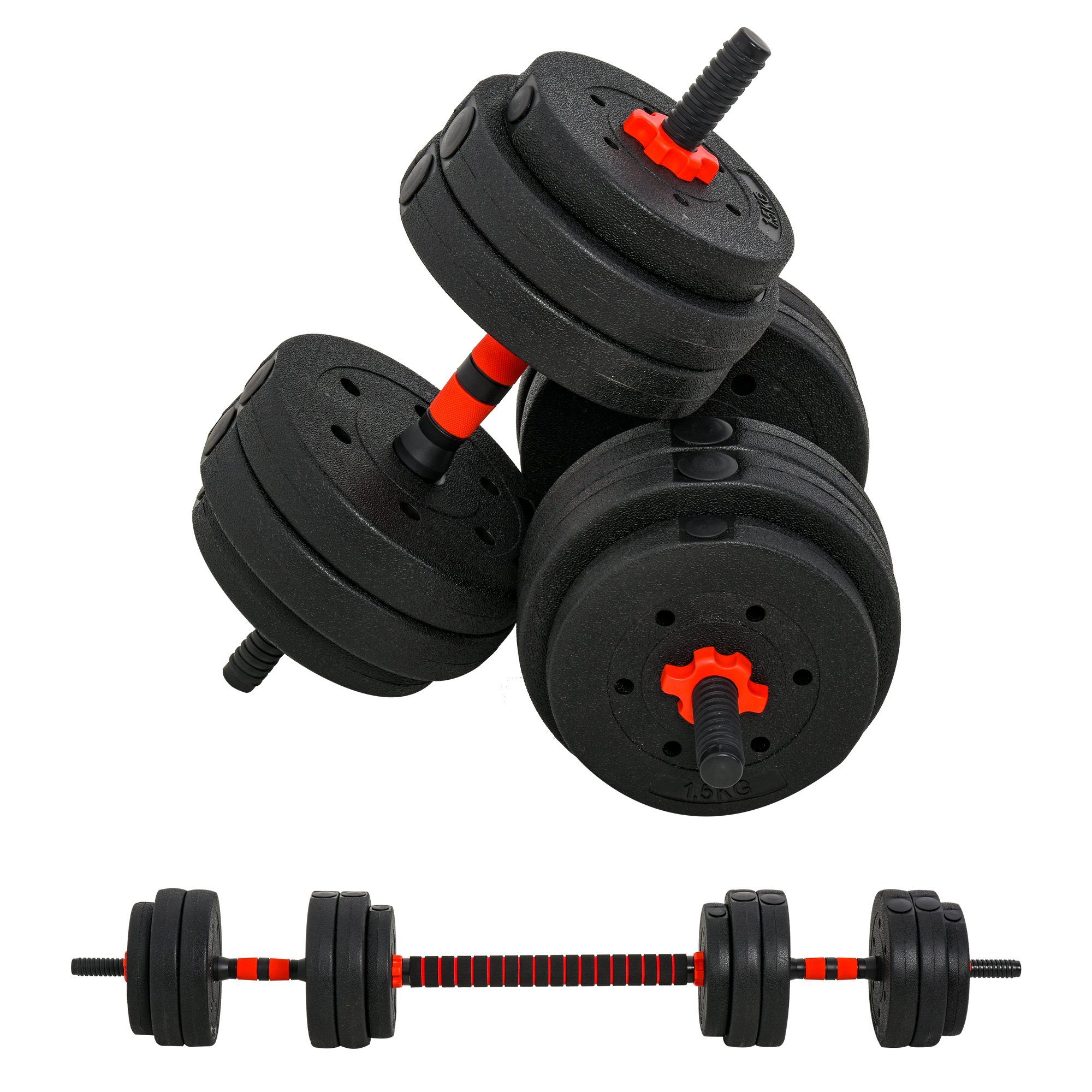 HOMCOM Hantel-Set professionell Dumbbell Krafttraining und Gewichtheben für Fitness, (Set, verstellbare Kurzhantel & Langhantel), 2 in 1 Hanteln Set 25 kg