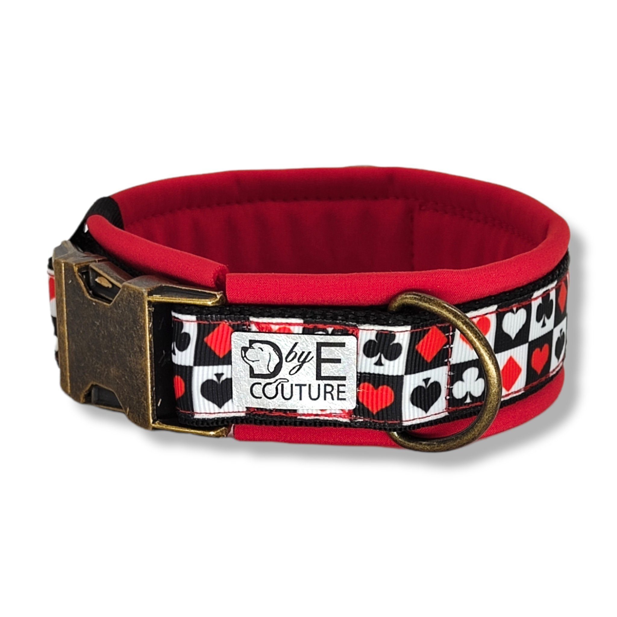 D by E Couture Hunde-Halsband "Pokerface III", gepolstert, verstellbar, 30mm breit, Handmade