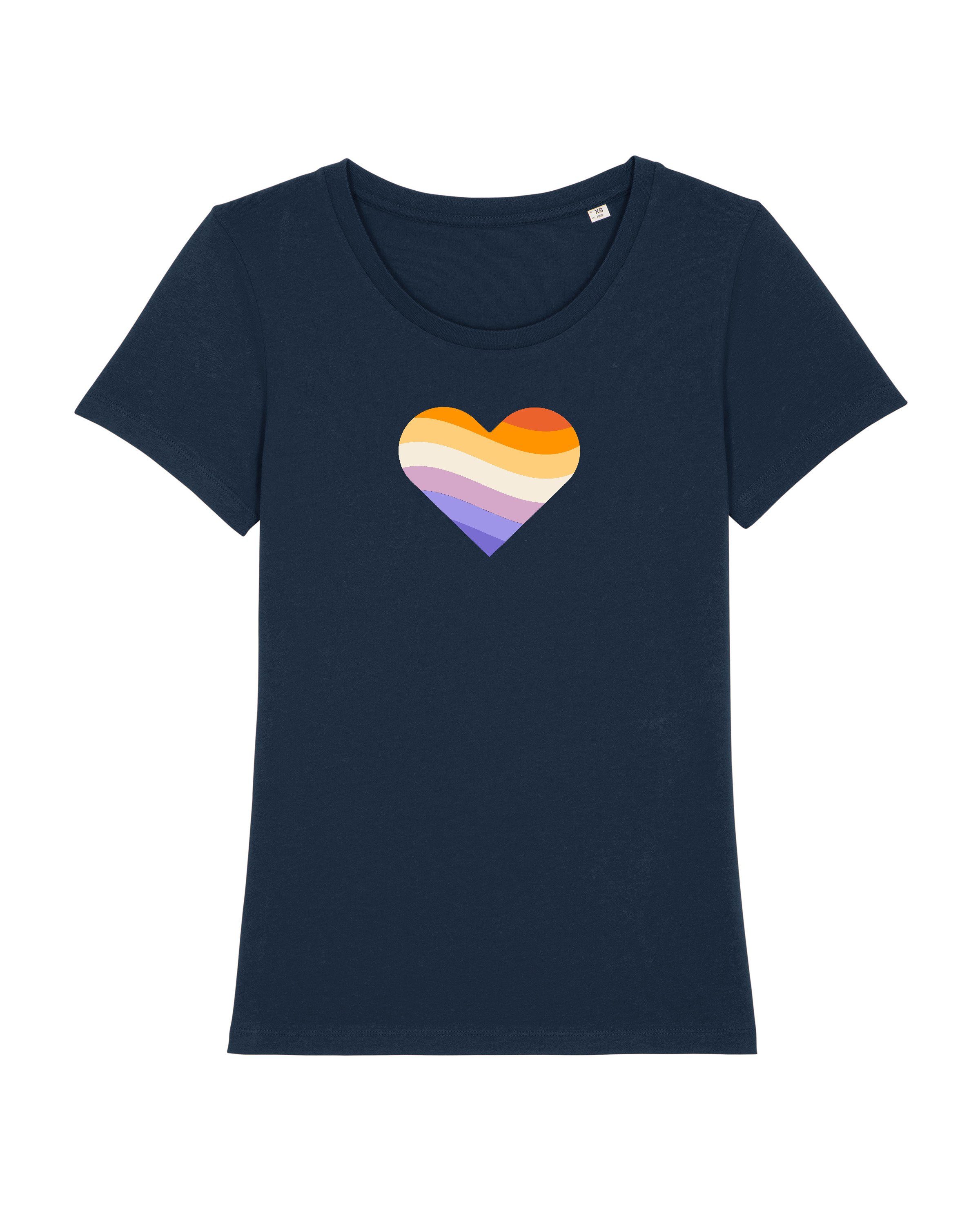 Print-Shirt Heart wat? (1-tlg) Apparel dunkelblau Rainbow