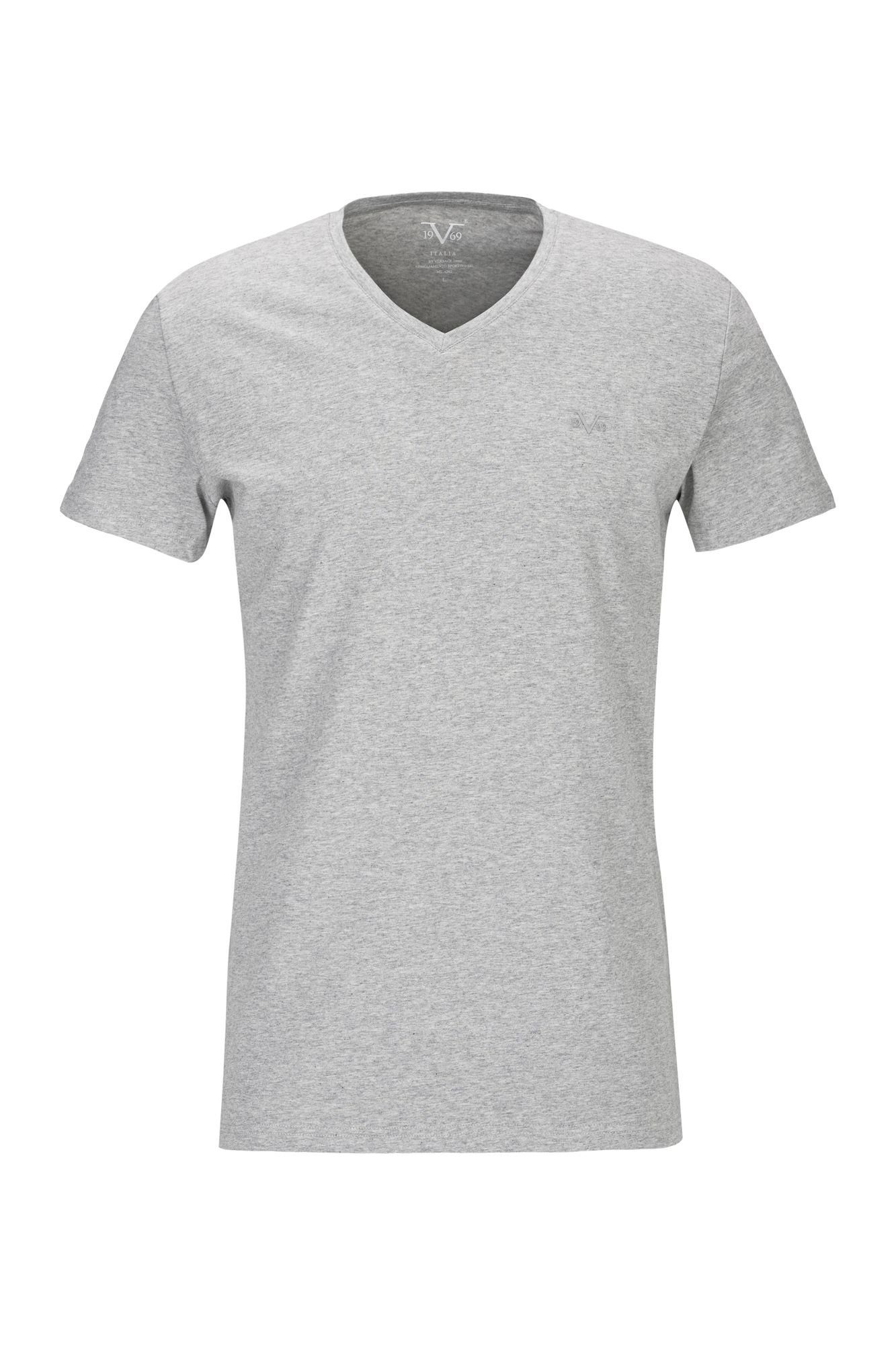 Logo 19V69 mit Herren kleinem Brust einem Unterhemd auf by Kurzarm Unterziehshirt der Versace für grau V-Ausschnitt mit Ton-in-Ton T-Shirt Italia