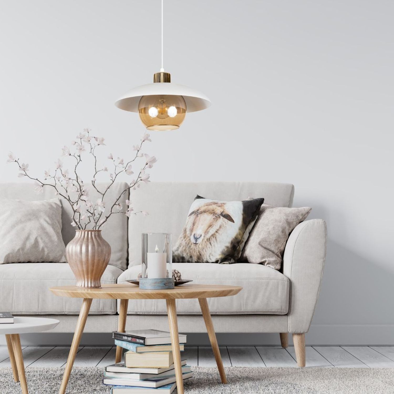 Licht-Erlebnisse Pendelleuchte VIREDES, ohne Leuchtmittel, Metall Rauchglas E27 rund D: 30 cm H: max. 85 cm Weiß Honig Modern