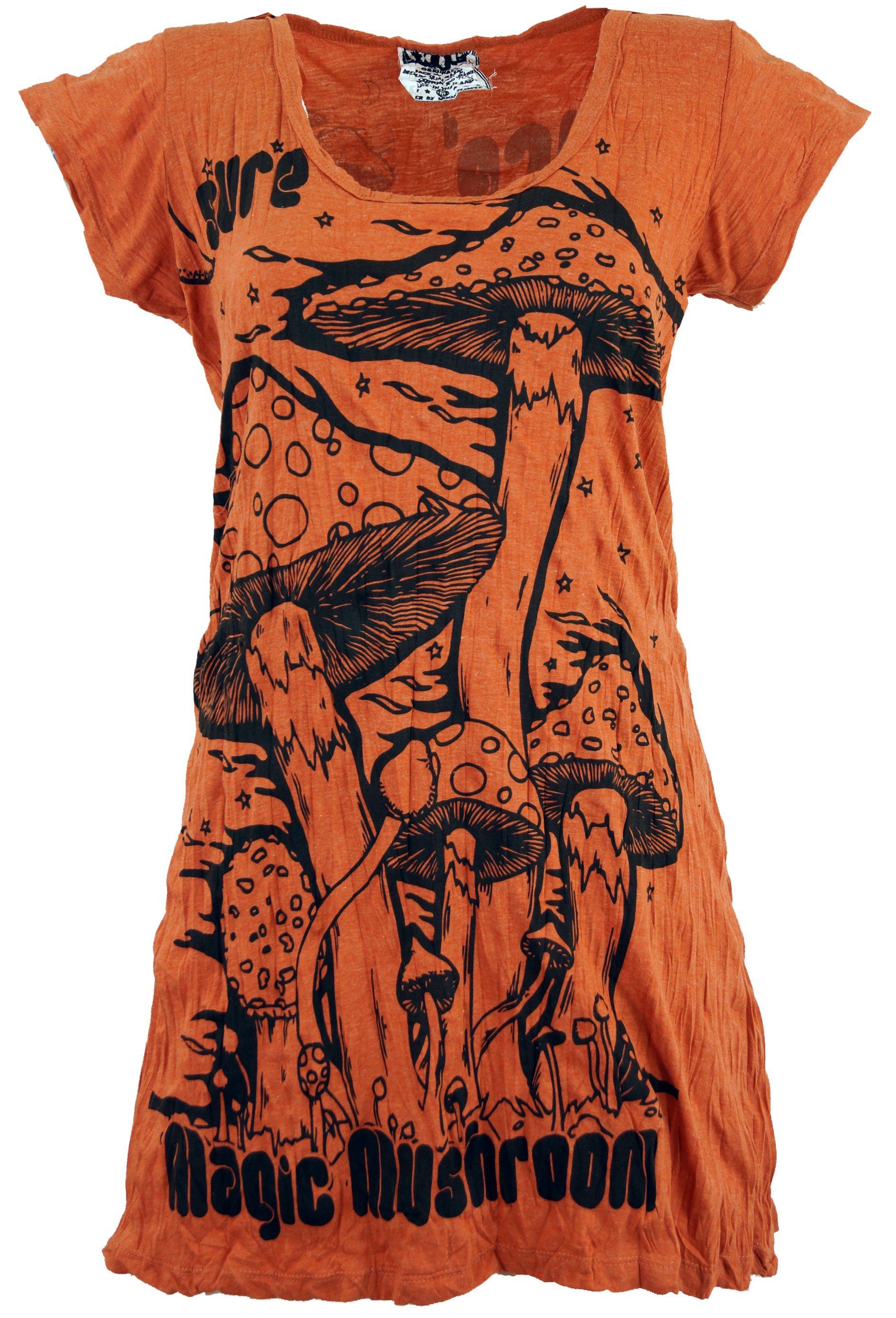 Guru-Shop T-Shirt Sure Long Shirt, Minikleid Magic Mushroom -.. Festival, Goa Style, alternative Bekleidung rostorange