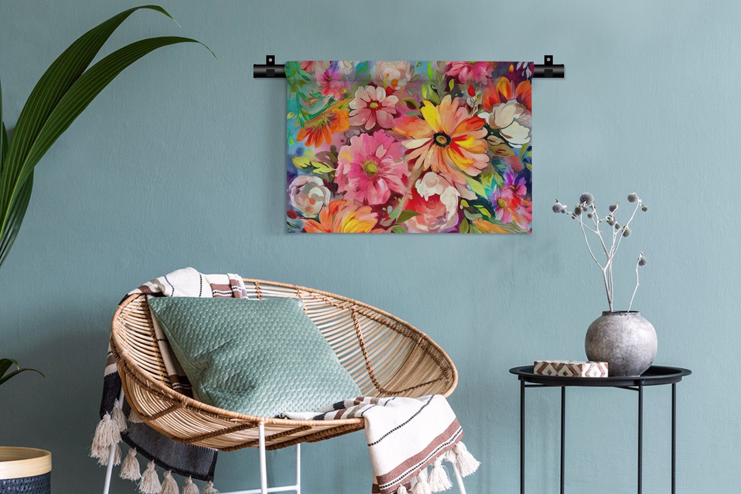 Wanddekoobjekt - Wandbehang, Schlafzimmer, für Wohnzimmer, Botanisch, Kinderzimmer Wanddeko MuchoWow Kunst Blumen Kleid, - - Malerei