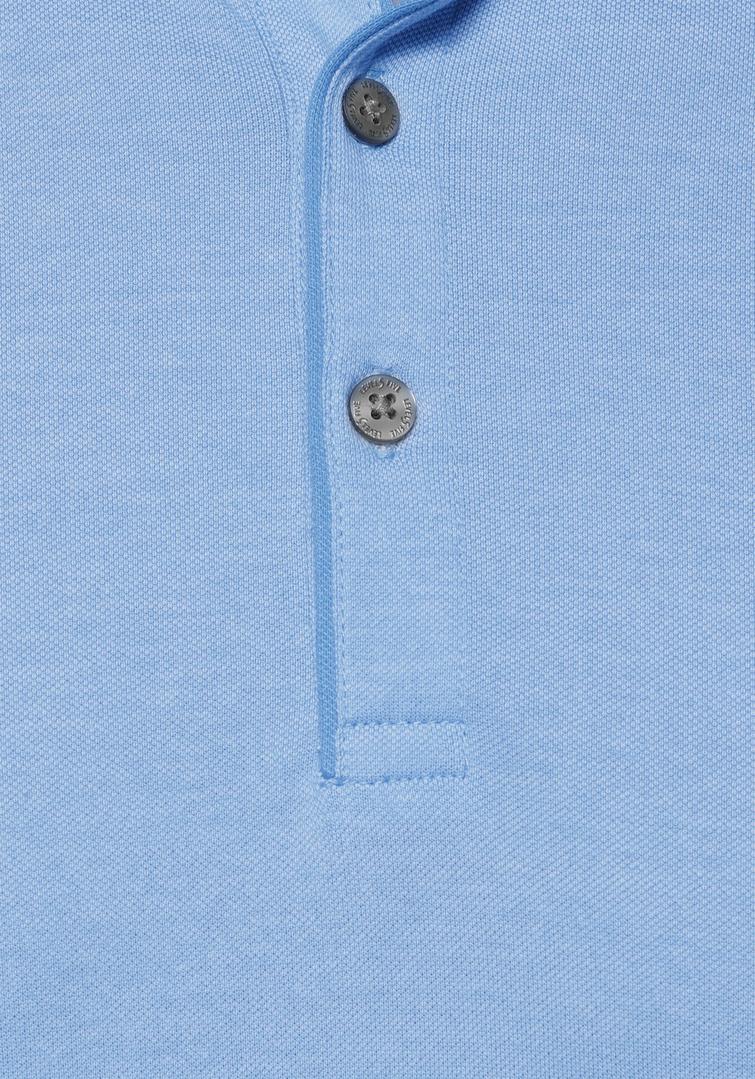 Level Baumwoll-Piqué hellblau-meliert Poloshirt OLYMP body fit aus Five