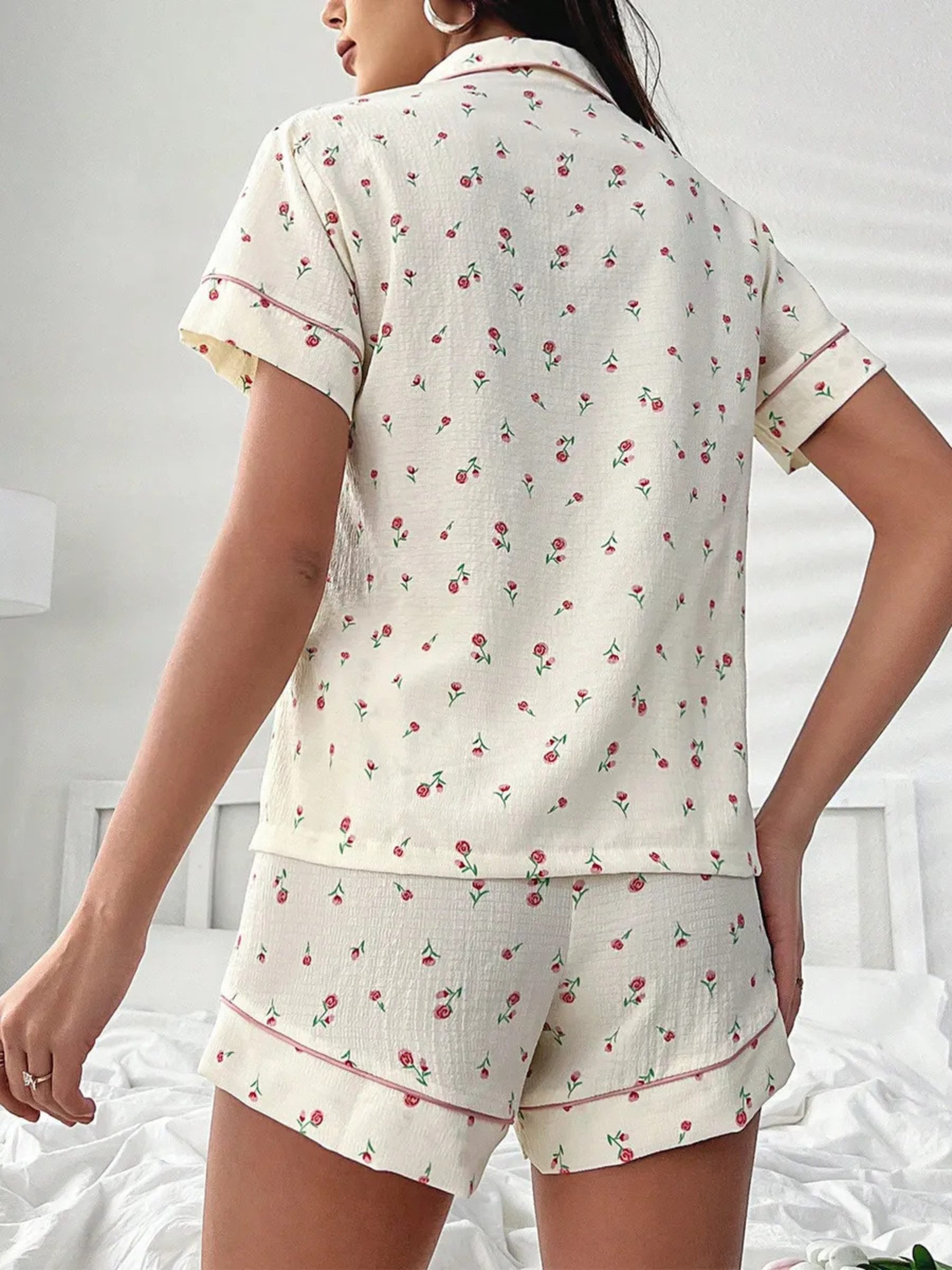 Elegant Love Shorty Damen Pyjama-Set mit floralem Muster – leichte Nachtwäs günstig online kaufen
