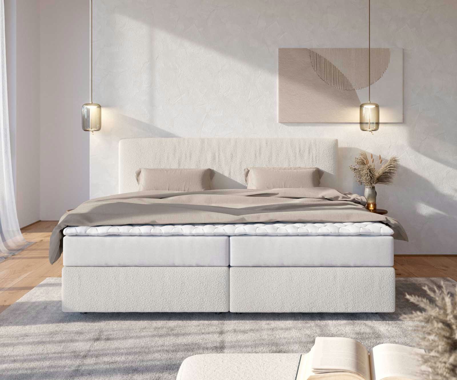 DELIFE Boxspringbett Dream-Well, Bouclé Creme-Weiß 200x200 günstig online kaufen