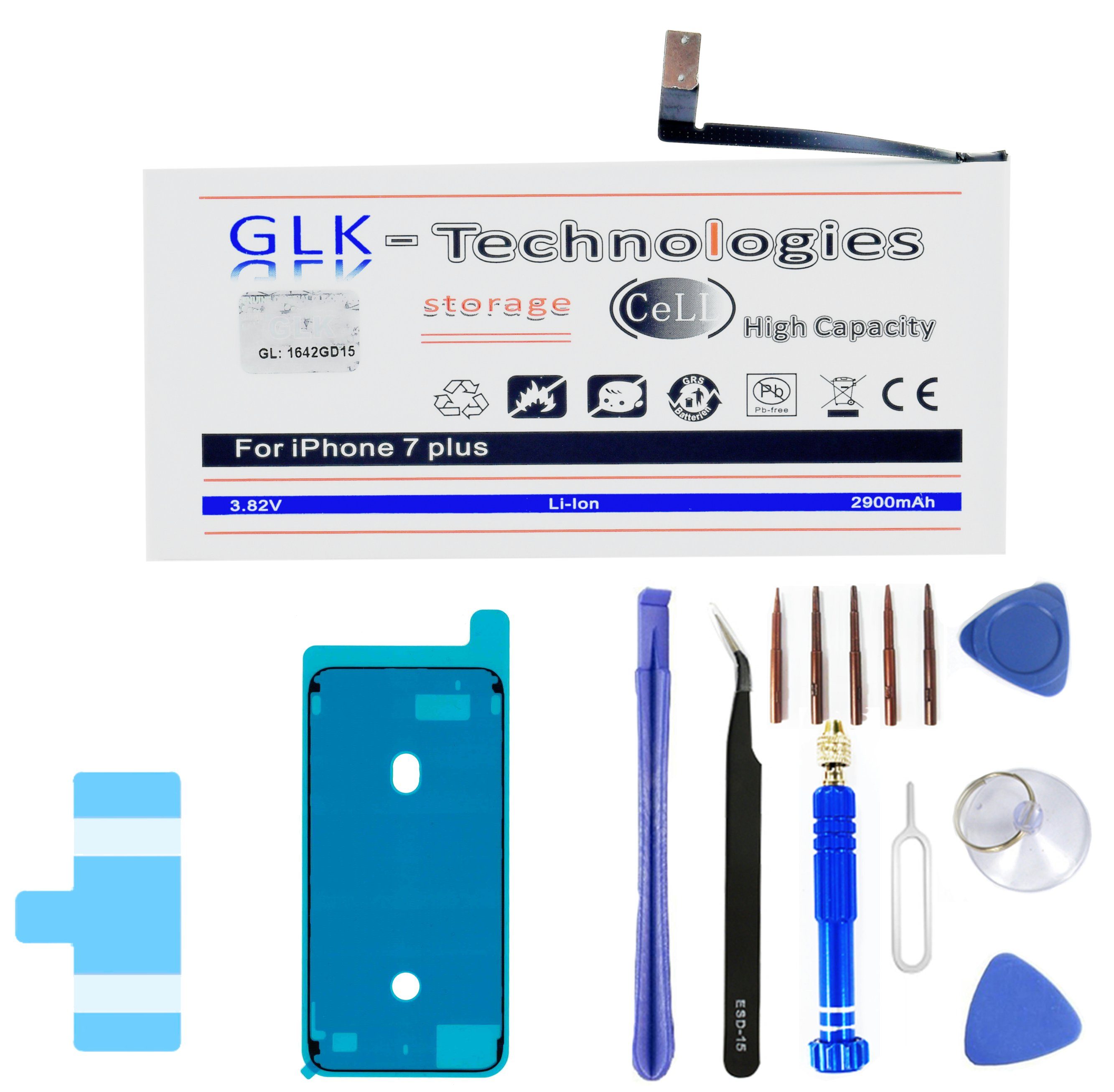 GLK-Technologies Verbesserter Ersatz Akku Plus 2900 7 Smartphone-Akku St) für (3,83 mAh iPhone 555 mit Öffnungswerkzeug V