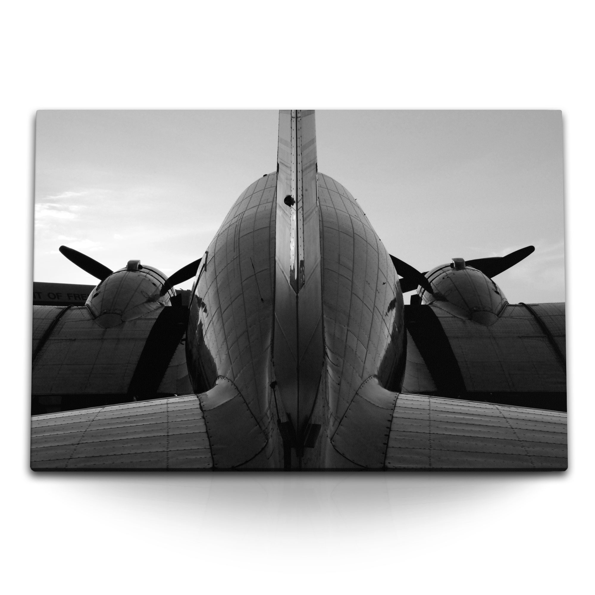 Leinwandbild 120x80cm Wandbild auf Leinwand Schwarz Weiß Fotografie Flugzeug Propel