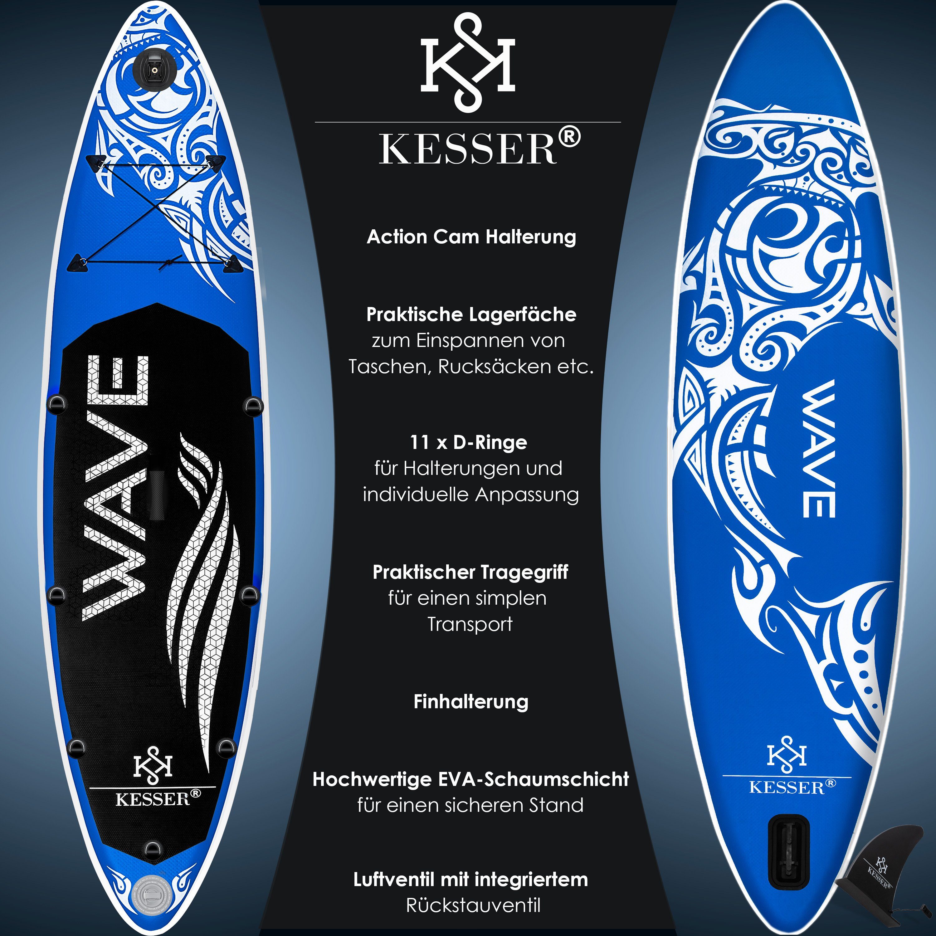 Sport Boards KESSER SUP-Board, Aqua Aufblasbares SUP Board Set Stand Up Paddle Board Premium Surfboard Wassersport 6 Zoll Dick K