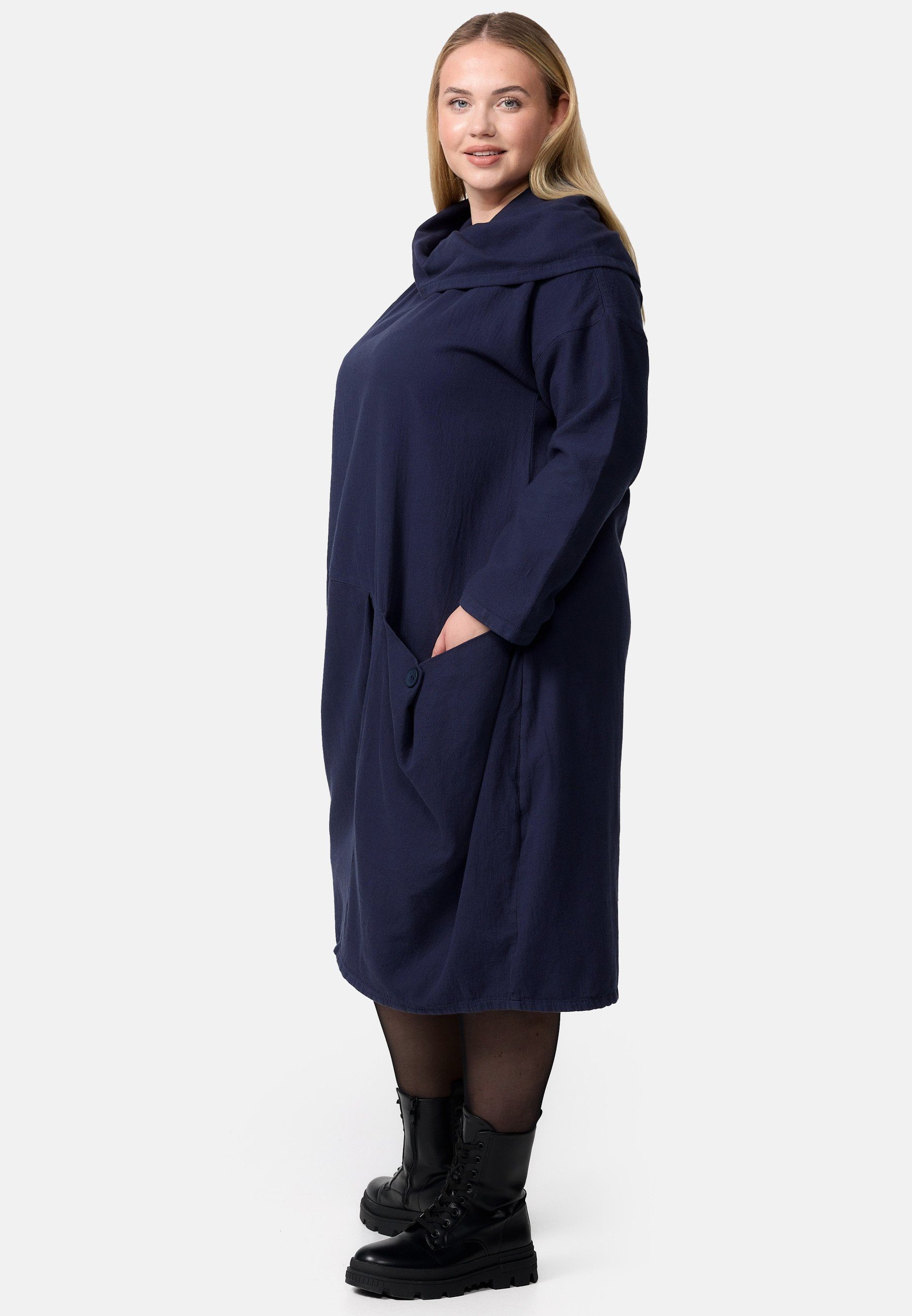 Kekoo A-Linien-Kleid aus in A-Linie 'Sienna' Cord-Kleid Baumwolle 100% Navy