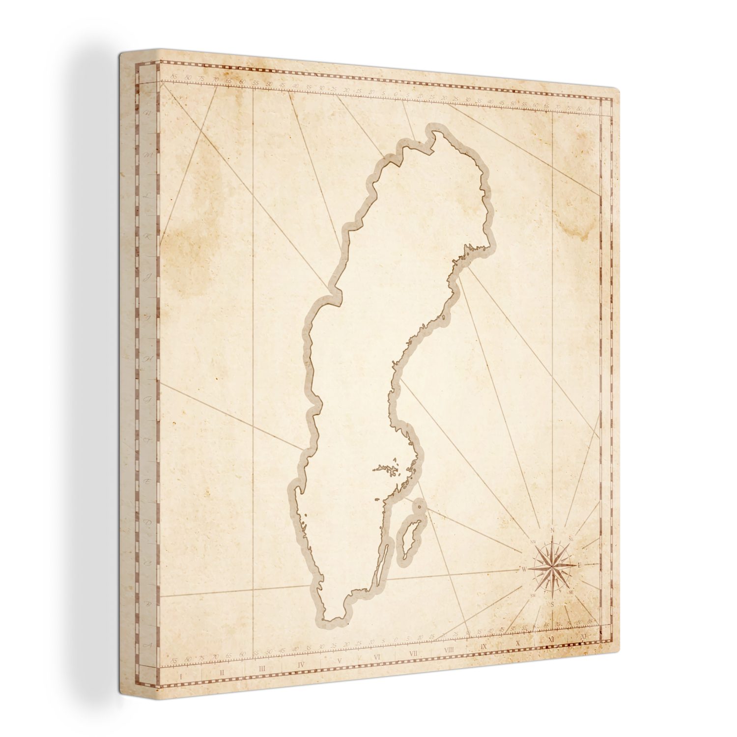 OneMillionCanvasses® Leinwandbild Abbildung von Schweden auf einer alten Karte, (1 St), Leinwand Bilder für Wohnzimmer Schlafzimmer