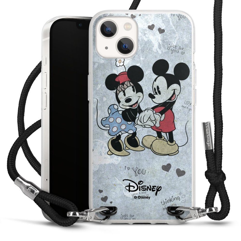 DeinDesign Handyhülle Disney Mickey & Minnie Mouse Vintage Mickey&Minnie In Love, Apple iPhone 13 Handykette Hülle mit Band Case zum Umhängen