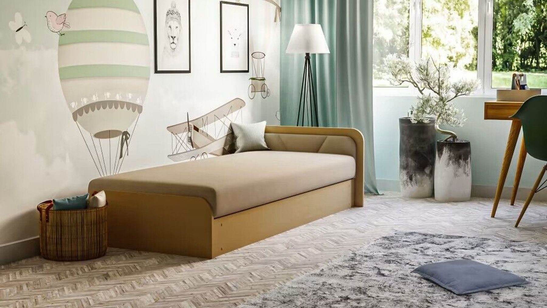 JVmoebel Bett (Bett), Sofa Bett 80x190cm in Schlaf Made Polsterbett Betten Holz Kinderzimmer Sofort Europe
