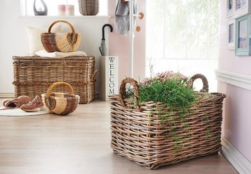 Kobolo Einkaufskorb Rattankorb natur mit braunem Seegras, 8 l