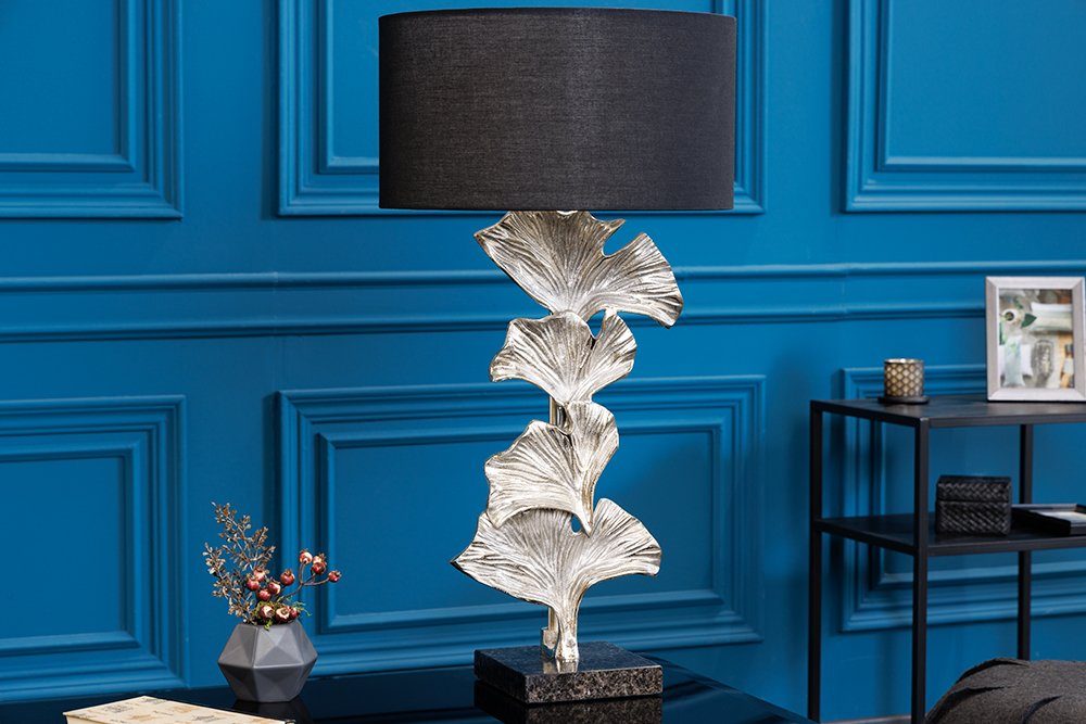 riess-ambiente Tischleuchte GINKGO 70cm schwarz / silber, Ein-/Ausschalter, ohne Leuchtmittel, Wohnzimmer · Metall · Leinen · Marmor · Modern