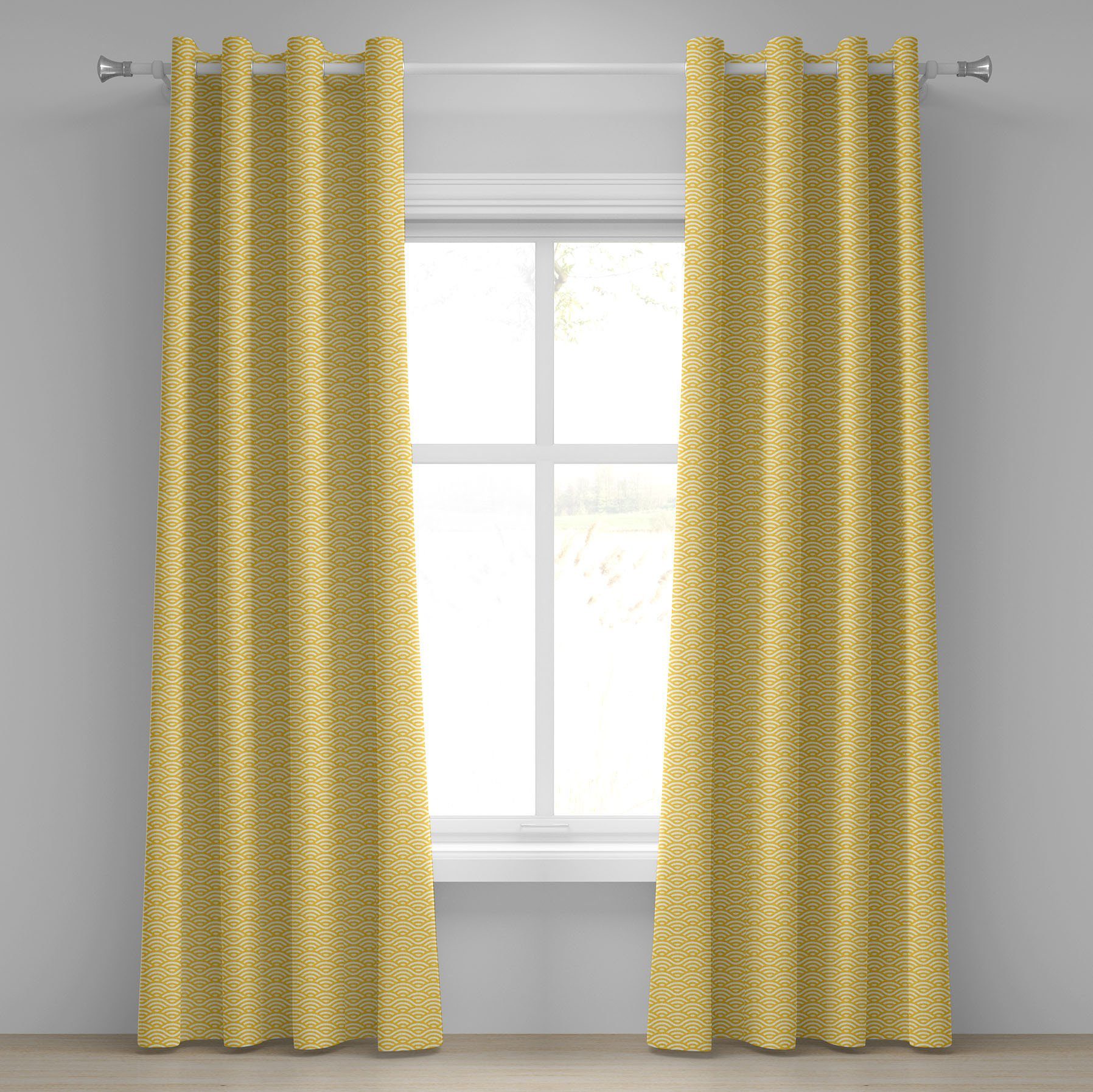 Gardine Dekorative 2-Panel-Fenstervorhänge für Schlafzimmer Wohnzimmer, Abakuhaus, Gelb und Weiß Ozean Wellen