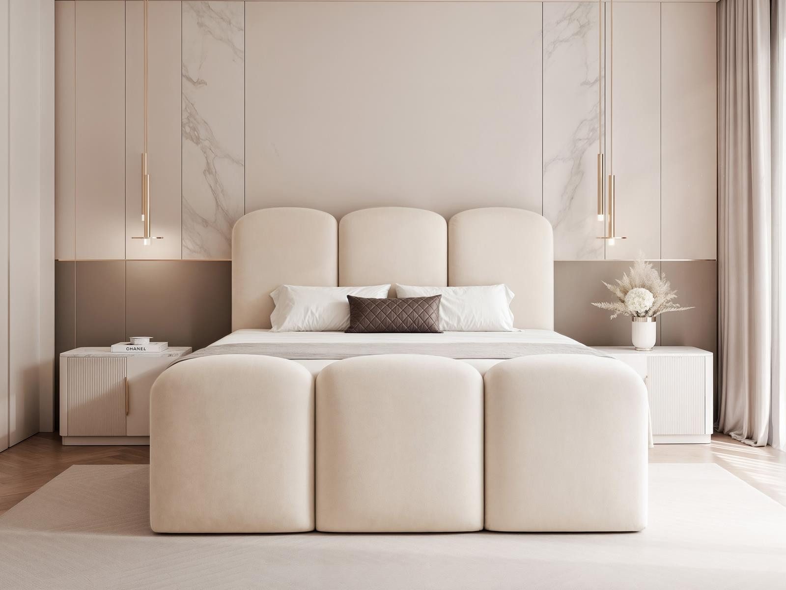Compleo Boxbett Wolkenbett, Bequem H3, MADE IN EU, Doppelbett gepolstertes Kopfteil mit Bettkasten
