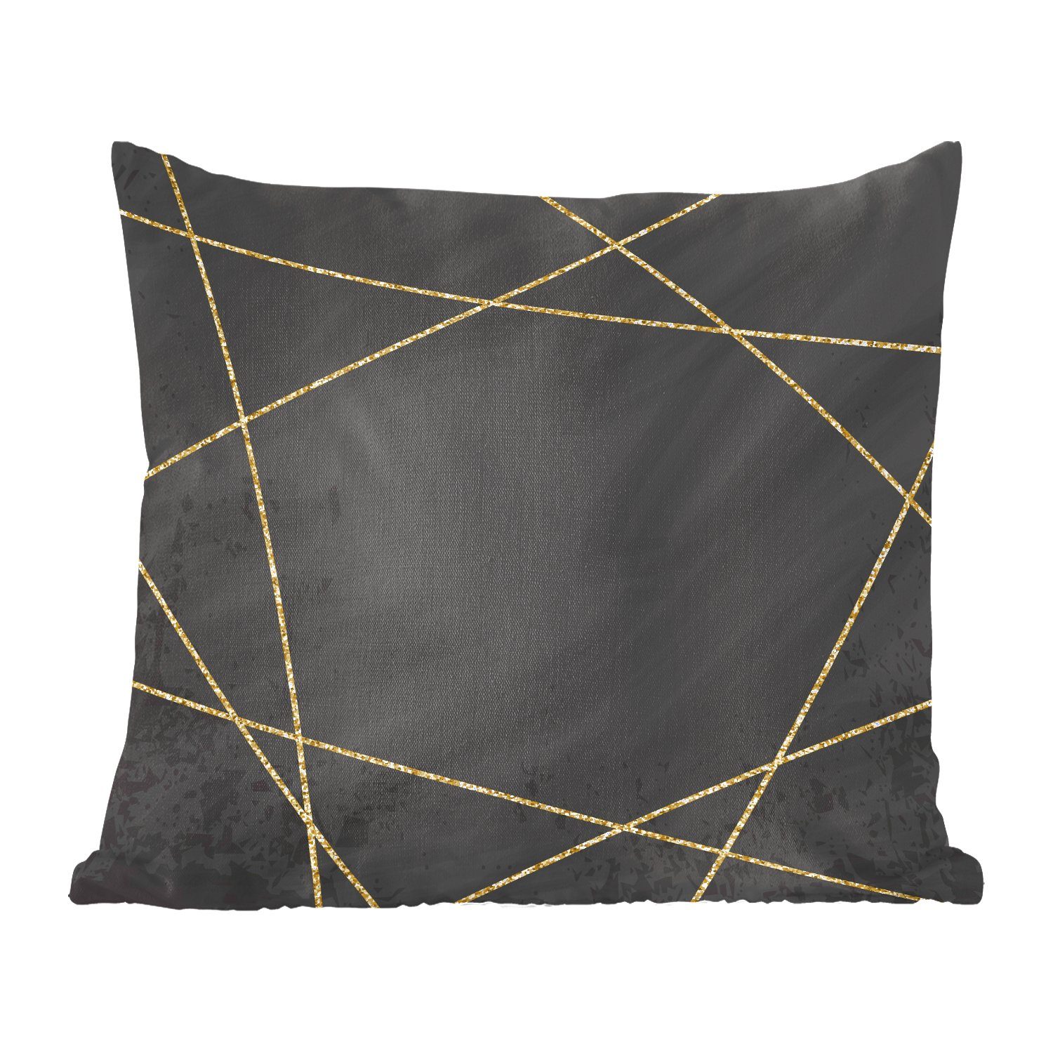 MuchoWow Dekokissen Geometrisches Muster aus goldenen Linien auf schwarzem Hintergrund, Zierkissen mit Füllung für Wohzimmer, Schlafzimmer, Deko, Sofakissen