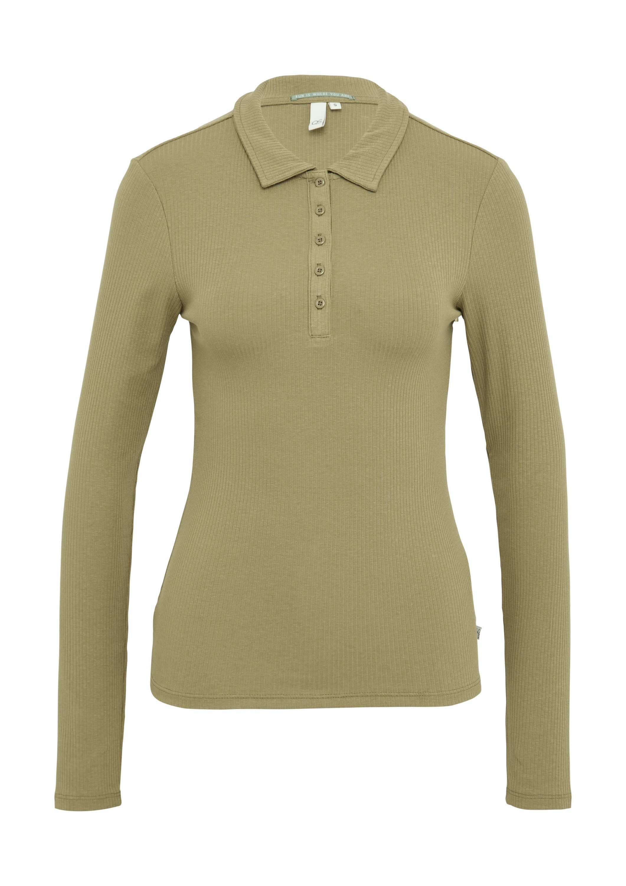 QS Langarmshirt T-Shirt Schmal geschnittenes Rippshirt mit Polokragen günstig online kaufen