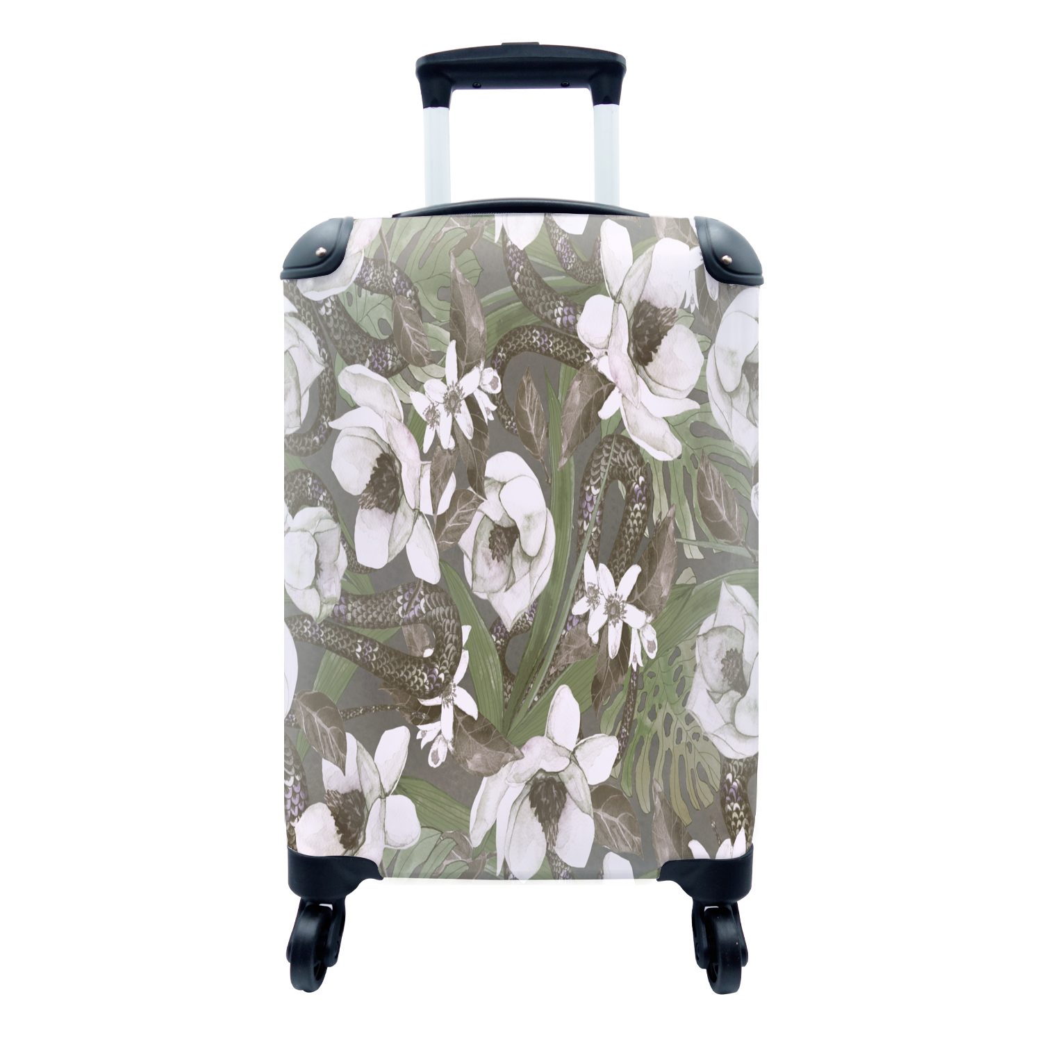 MuchoWow Handgepäckkoffer Blumen - Dschungel - Muster, 4 Rollen, Reisetasche mit rollen, Handgepäck für Ferien, Trolley, Reisekoffer