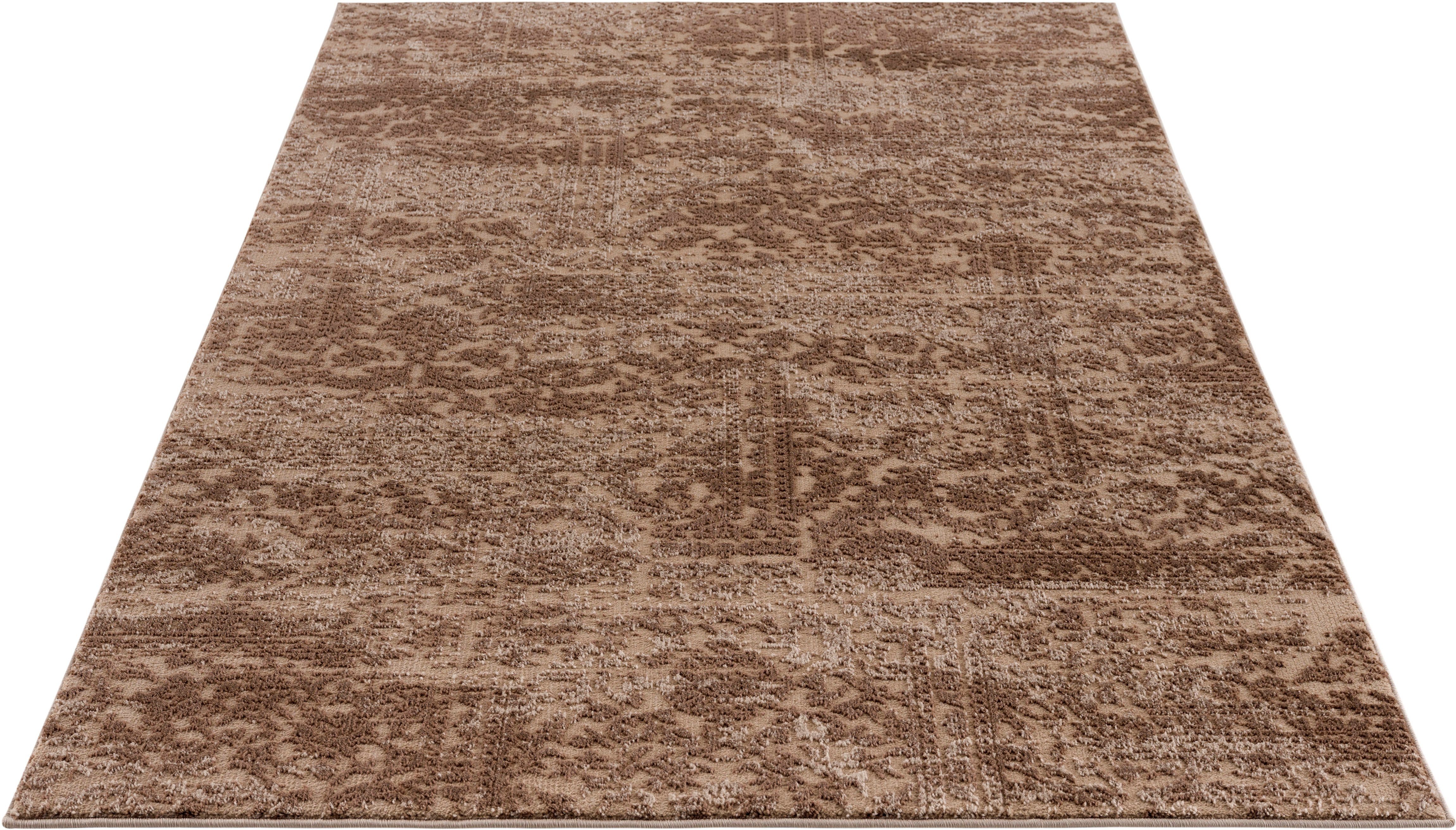 Teppich Dilani, Home affaire, rechteckig, Höhe: 12 mm, Vintage, dezenter Glanz, Hoch-Tief-Struktur, Schrumpf Carving-Effekt braun | Kurzflor-Teppiche
