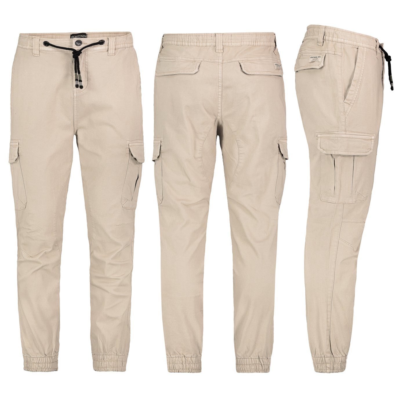 Chino Freizeithose Beige Hose Cargo Elastische SUBLEVEL Herren Cargohose Bündchen Sublevel