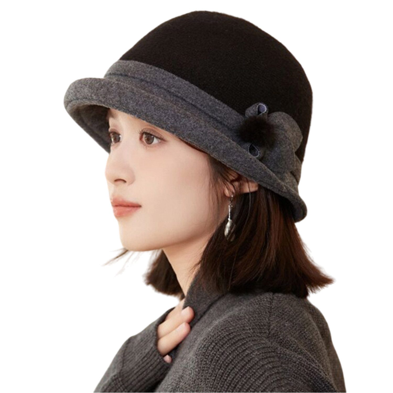 Refttenw Filzhut Glockenhut Vintage Wolle Wintermütze Damen Winter Filzmütz günstig online kaufen