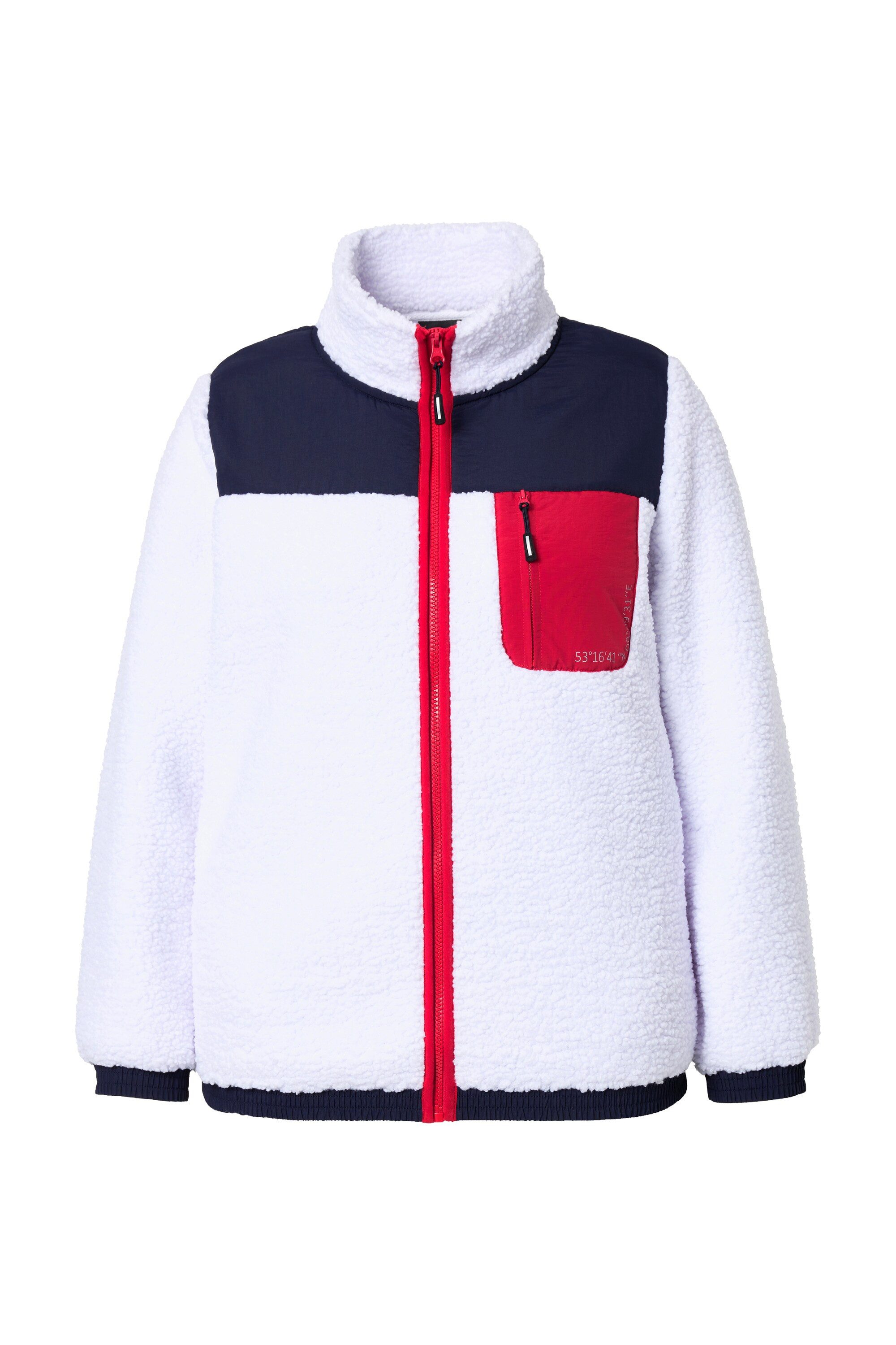 Ulla Popken Sweatjacke Teddyfleece-Jacke Patches Stehkragen günstig online kaufen