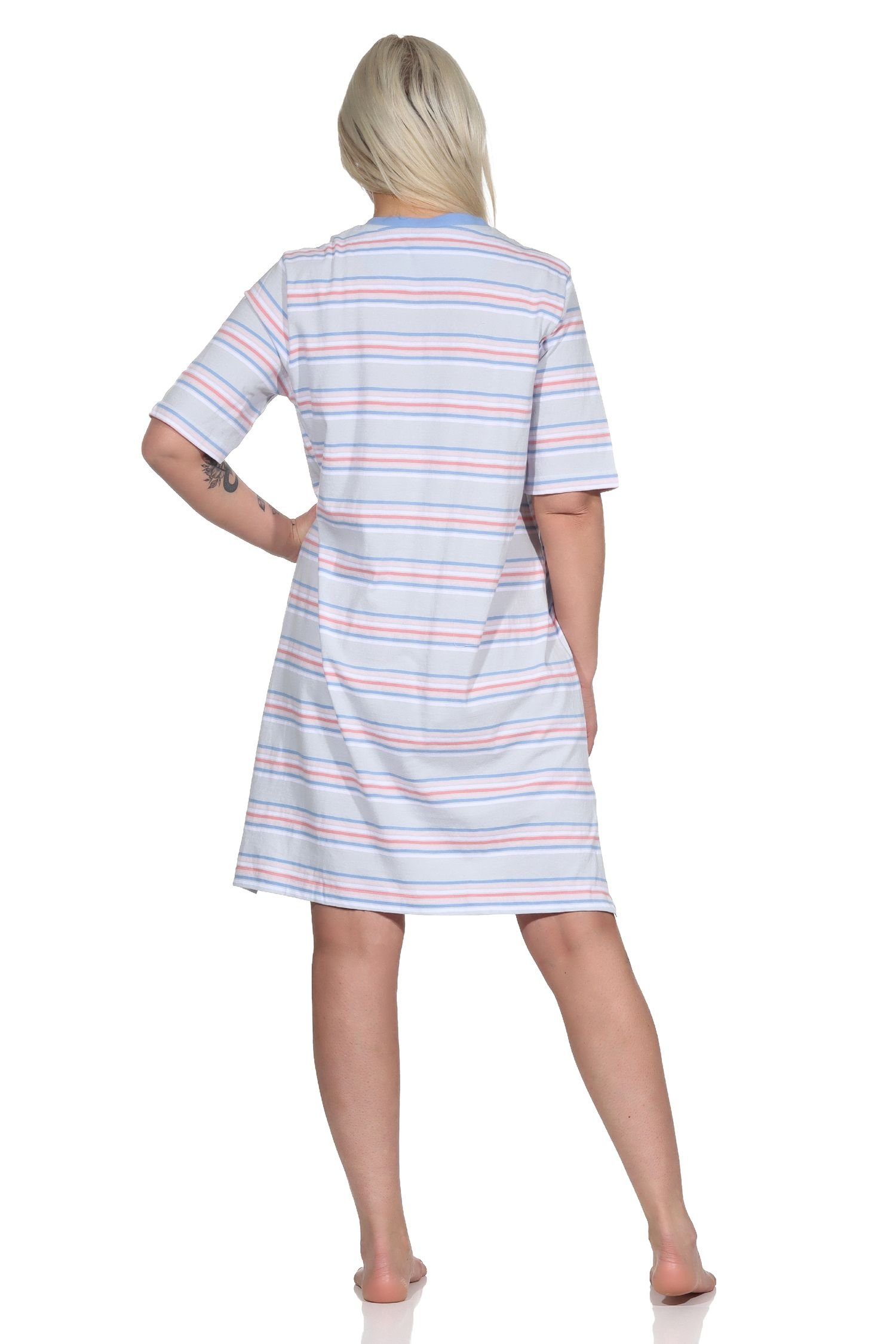 863 hellblau kurzarm - pastellfarbenen 122 Streifen Normann Damen Nachthemd Nachthemd in